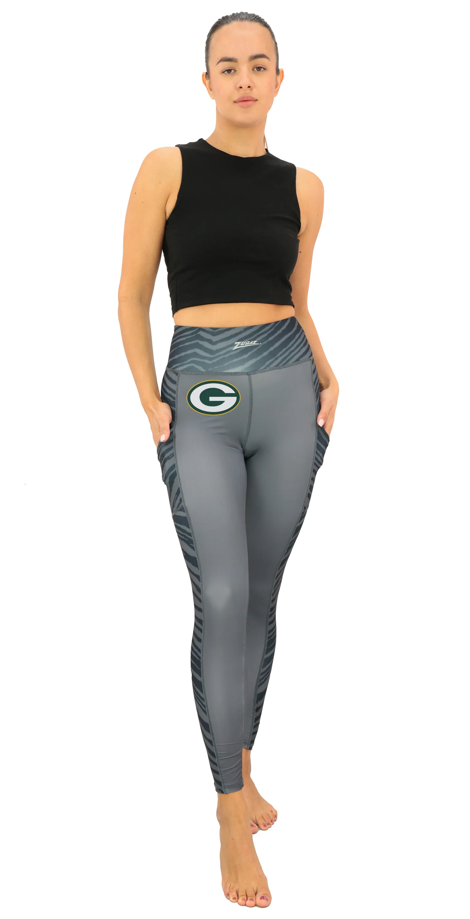 Zubaz NFL Women's Elevated Zebra Tonal Leggings, Green Bay Packers - Image 2