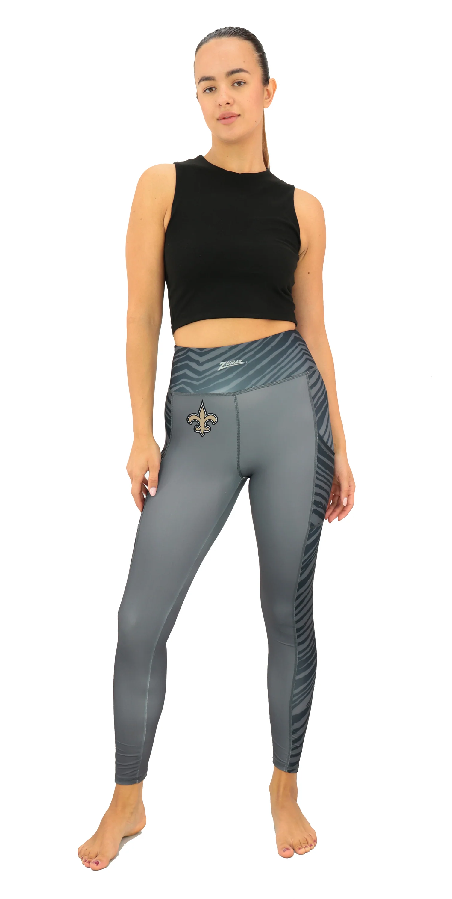 Zubaz NFL Women's Elevated Zebra Tonal Leggings, New Orleans Saints - Image 21