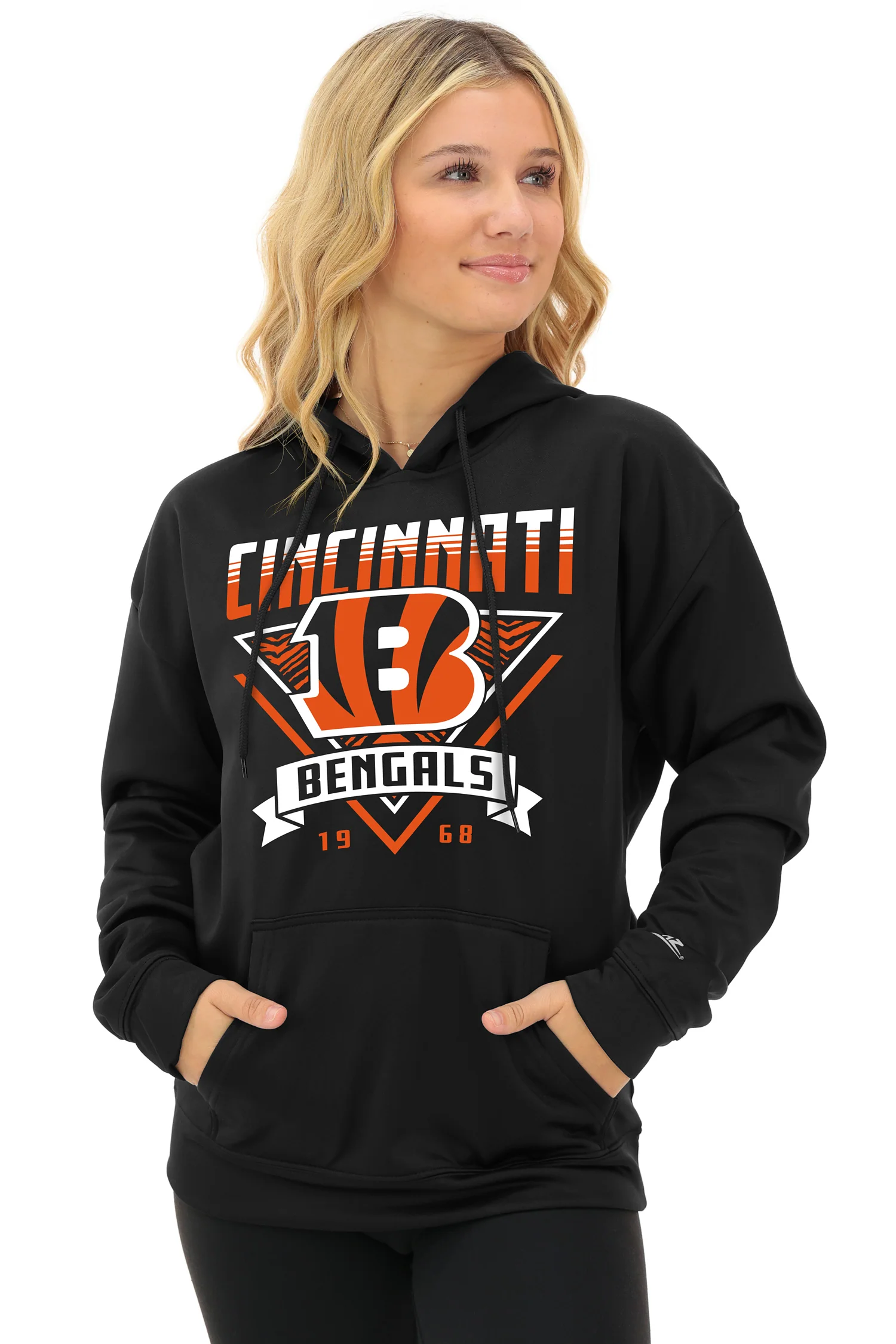 Zubaz NFL Women's Free Play 2 Color Zebra Liner Hoodie, CINCINNATI BENGALS