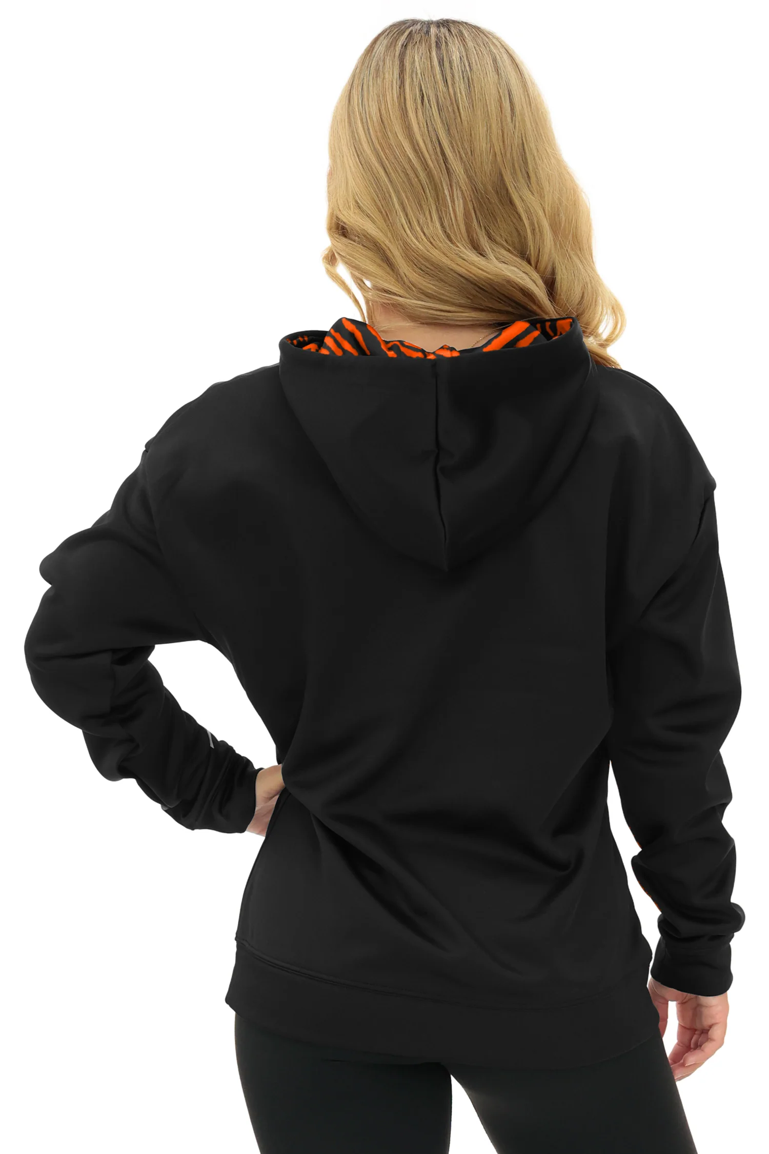 Zubaz NFL Women's Free Play 2 Color Zebra Liner Hoodie, CINCINNATI BENGALS - Image 5
