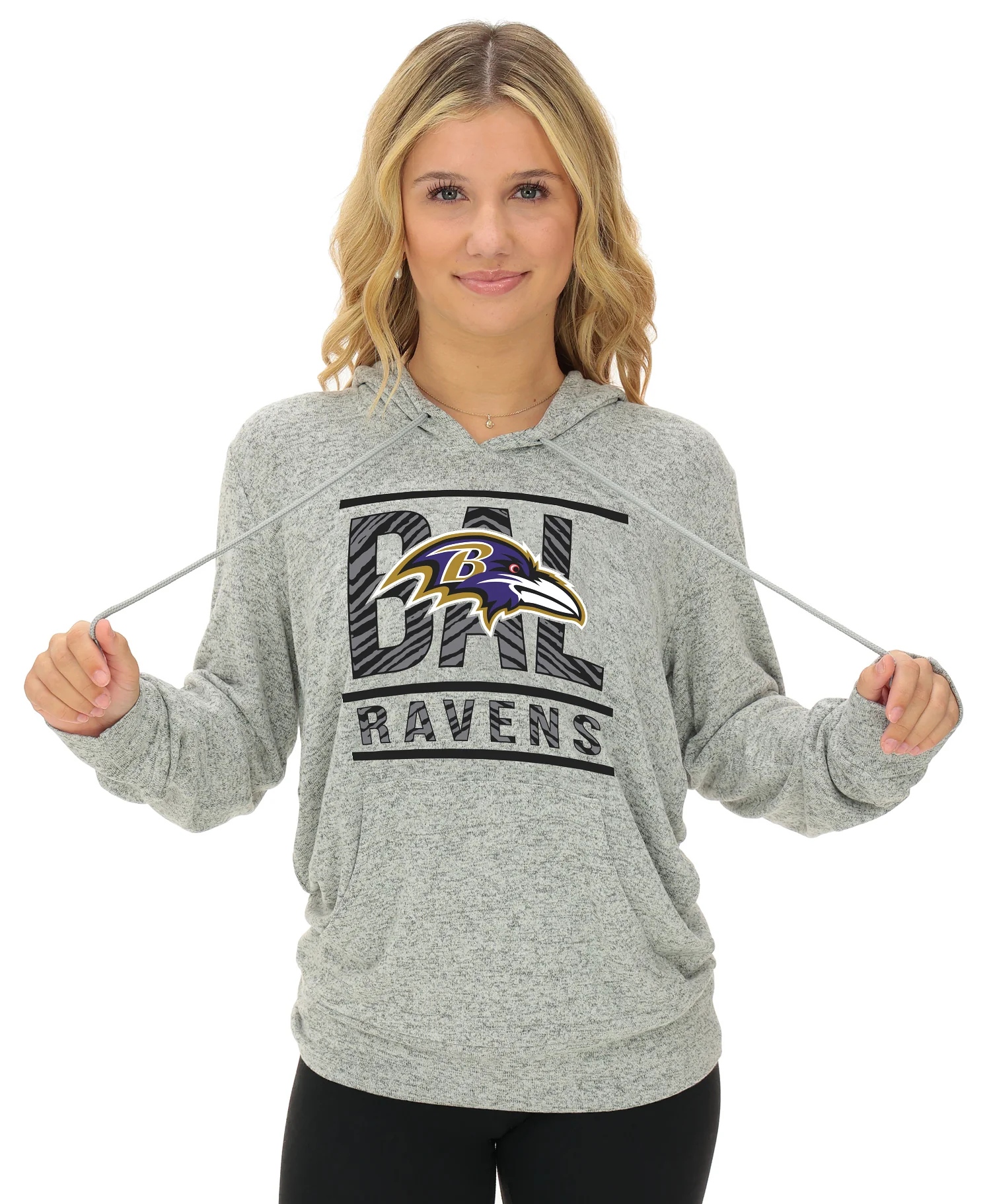 Zubaz NFL Women's Goal Line Soft Marled Gray Hoodie, Baltimore Ravens - Image 21
