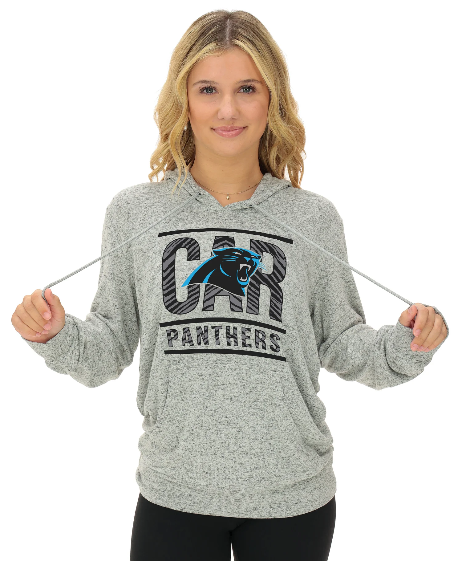 Zubaz NFL Women's Goal Line Soft Marled Gray Hoodie, Carolina Panthers - Image 24