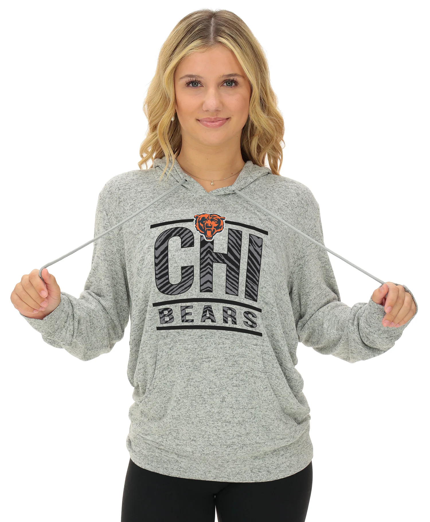 Zubaz NFL Women's Goal Line Soft Marled Gray Hoodie, Chicago Bears - Image 7