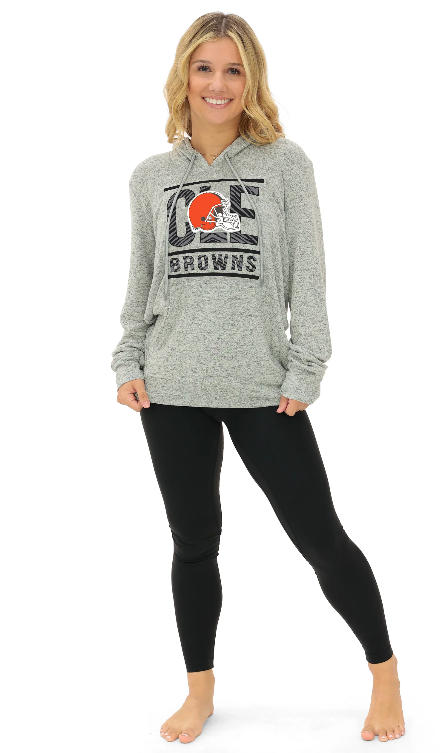 Zubaz NFL Women's Goal Line Soft Marled Gray Hoodie, Cleveland Browns - Image 2