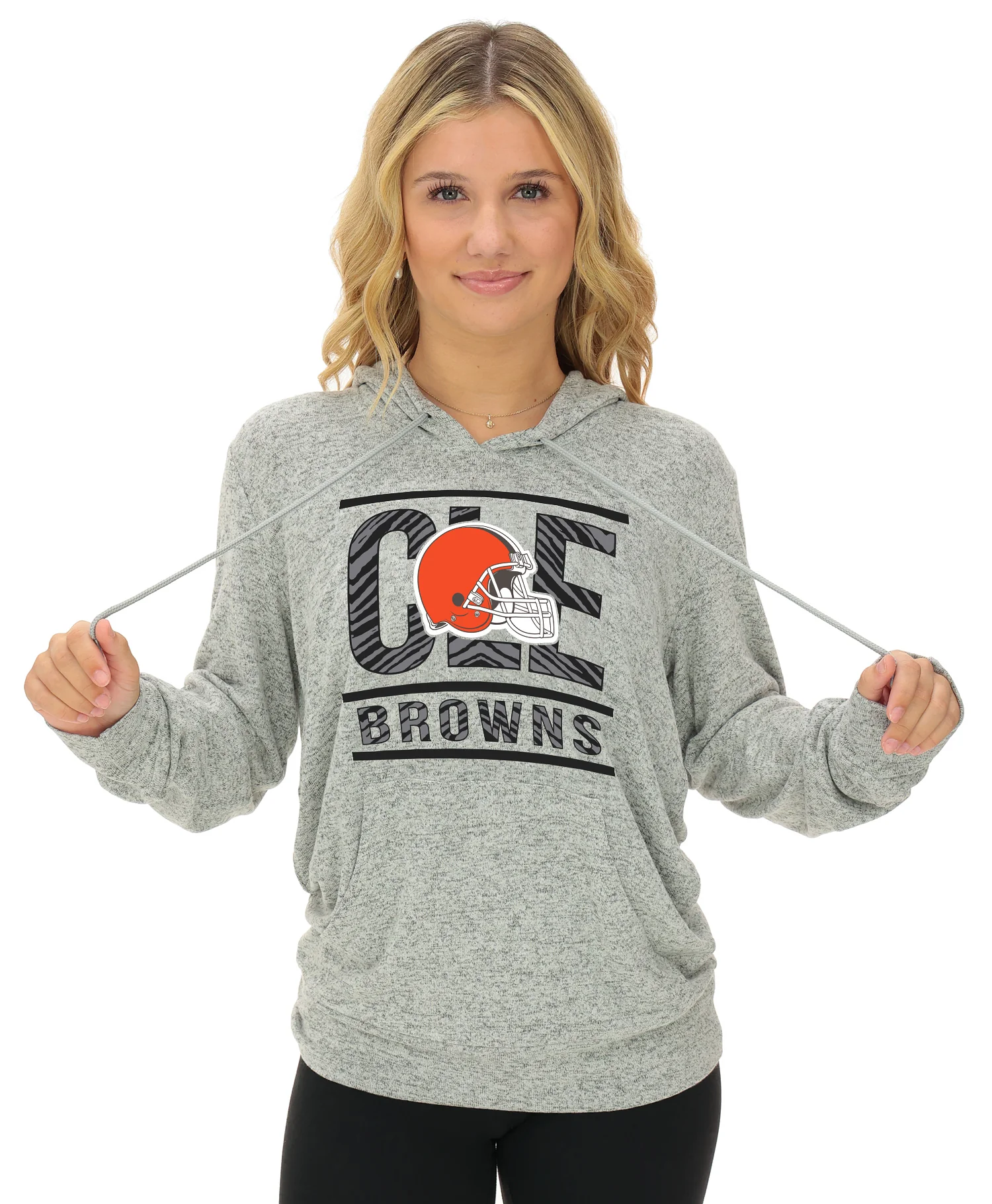 Zubaz NFL Women's Goal Line Soft Marled Gray Hoodie, Cleveland Browns - Image 21