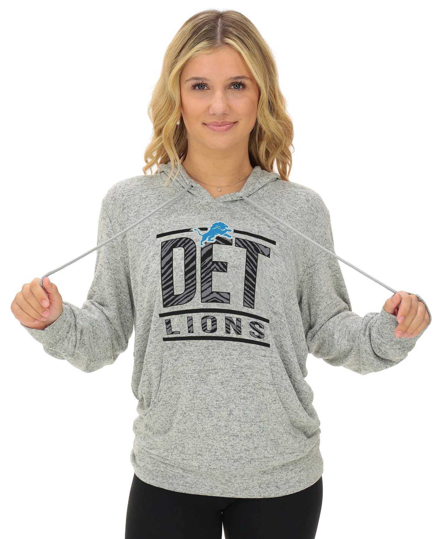 Zubaz NFL Women's Goal Line Soft Marled Gray Hoodie, Detroit Lions - Image 18