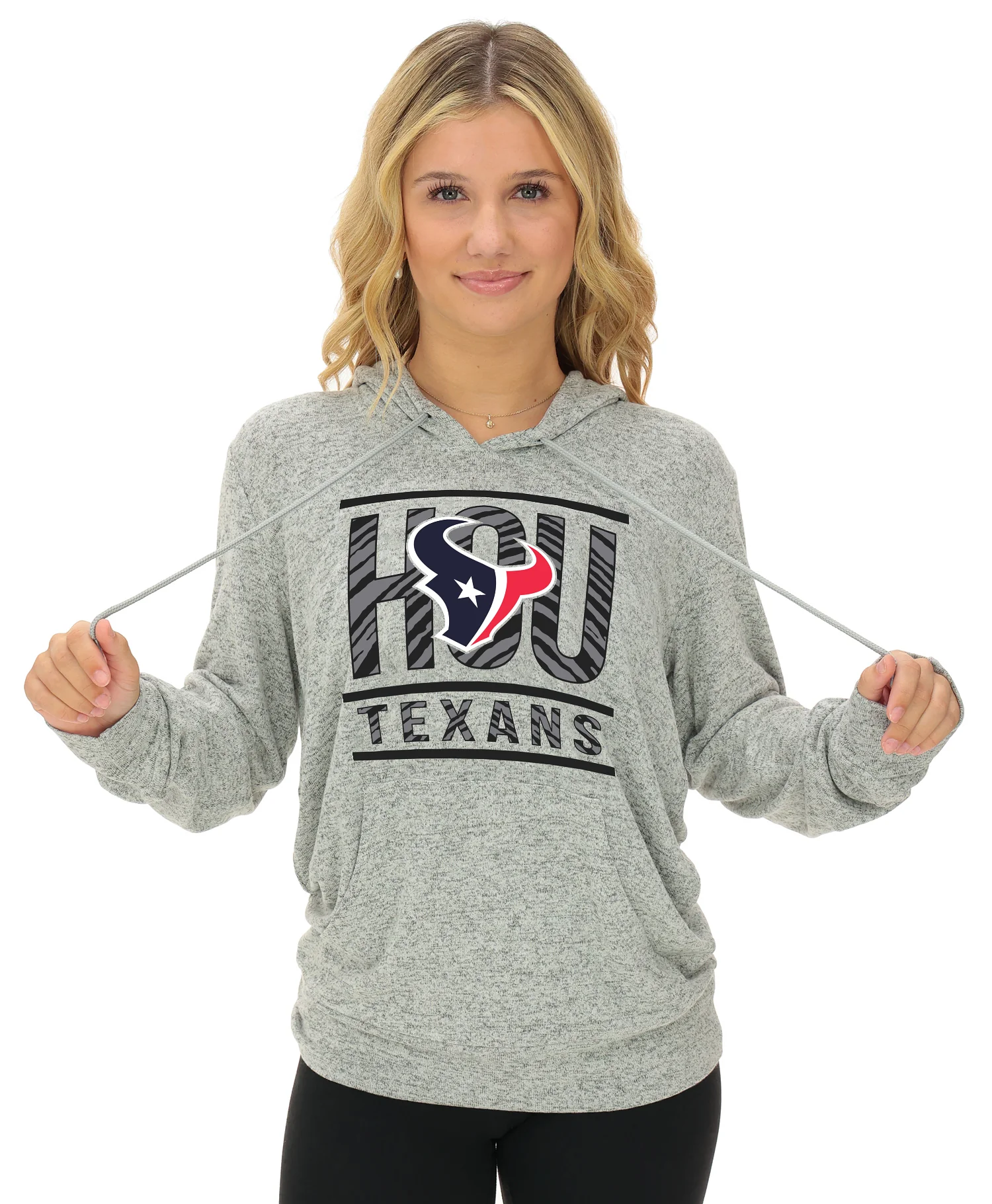 Zubaz NFL Women's Goal Line Soft Marled Gray Hoodie, Houston Texans - Image 9