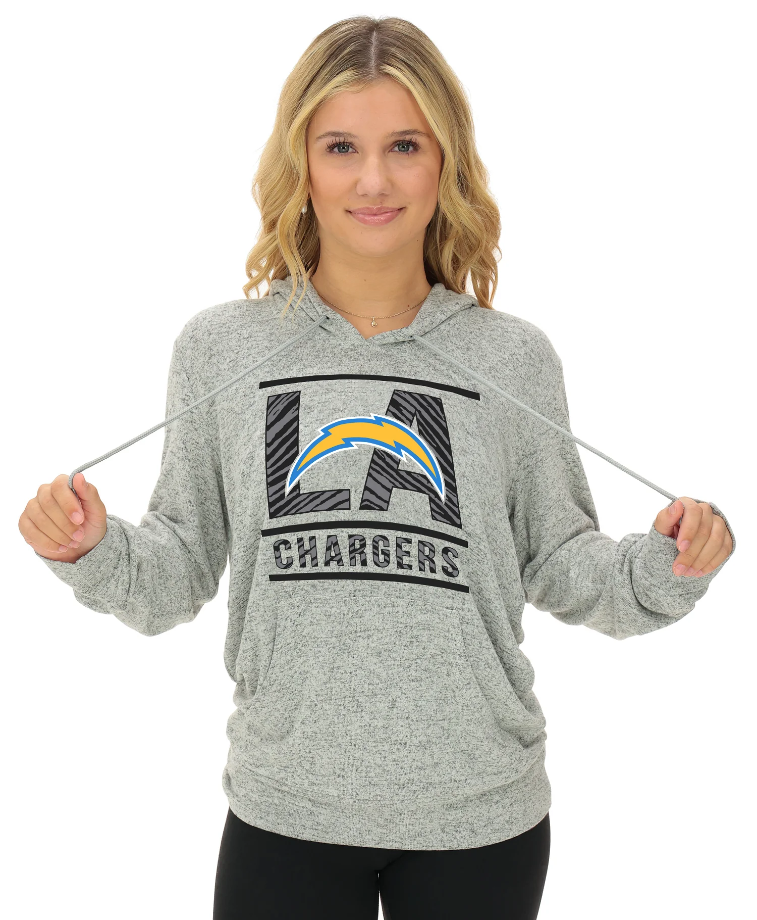 Zubaz NFL Women's Goal Line Soft Marled Gray Hoodie, Los Angeles Chargers, - Image 12