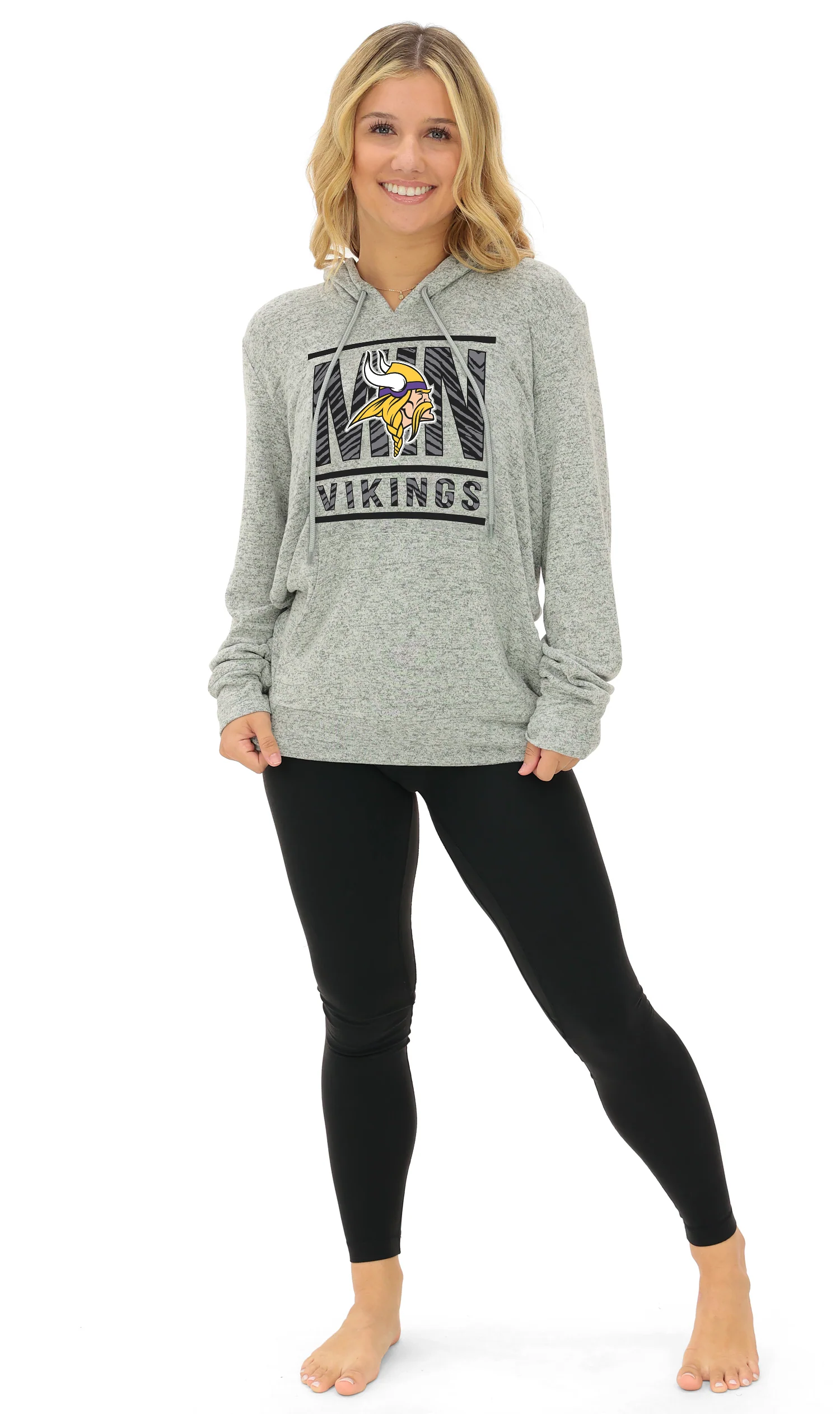 Zubaz NFL Women's Goal Line Soft Marled Gray Hoodie, Minnesota Vikings - Image 16