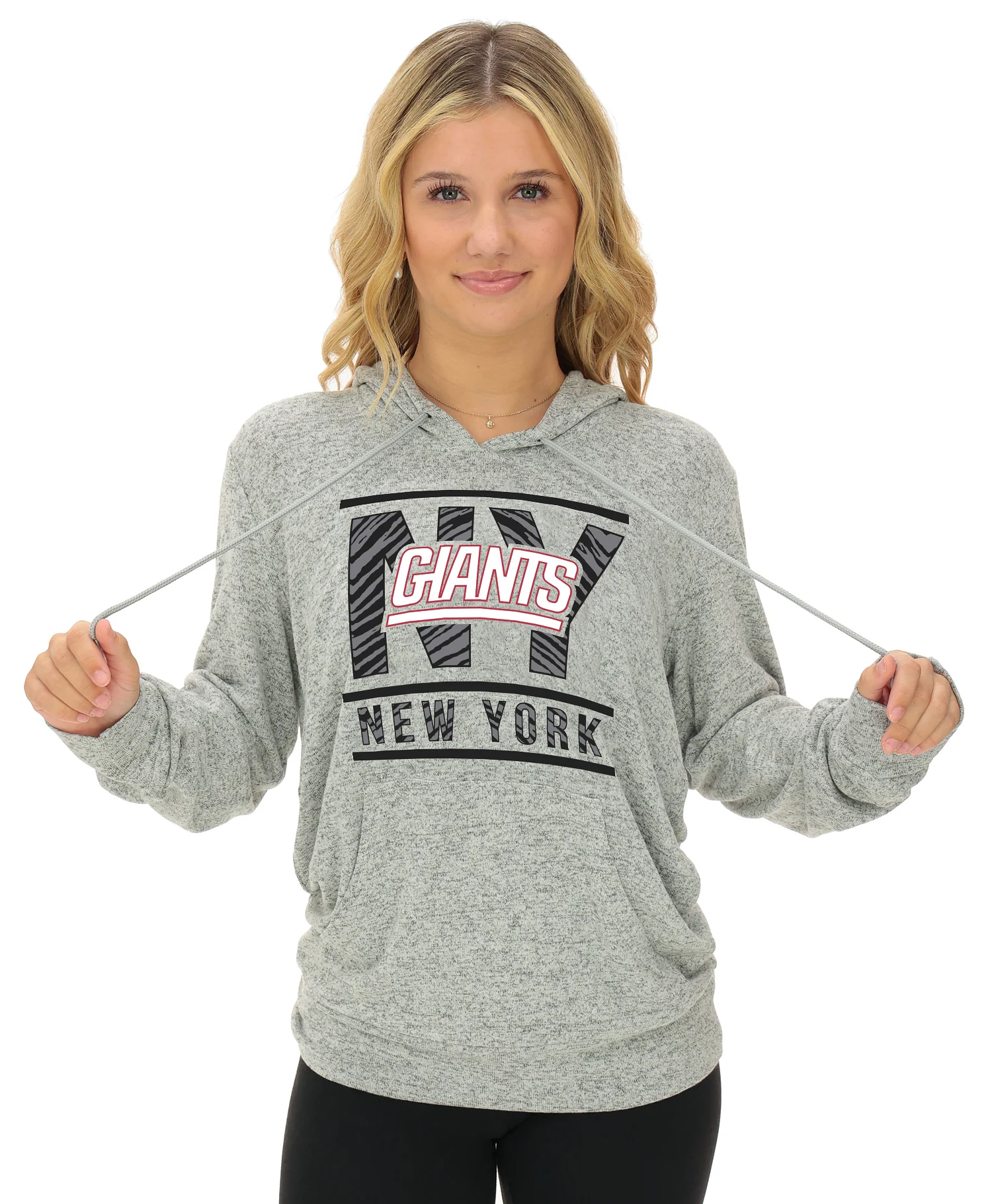 Zubaz NFL Women's Goal Line Soft Marled Gray Hoodie, New York Giants - Image 6