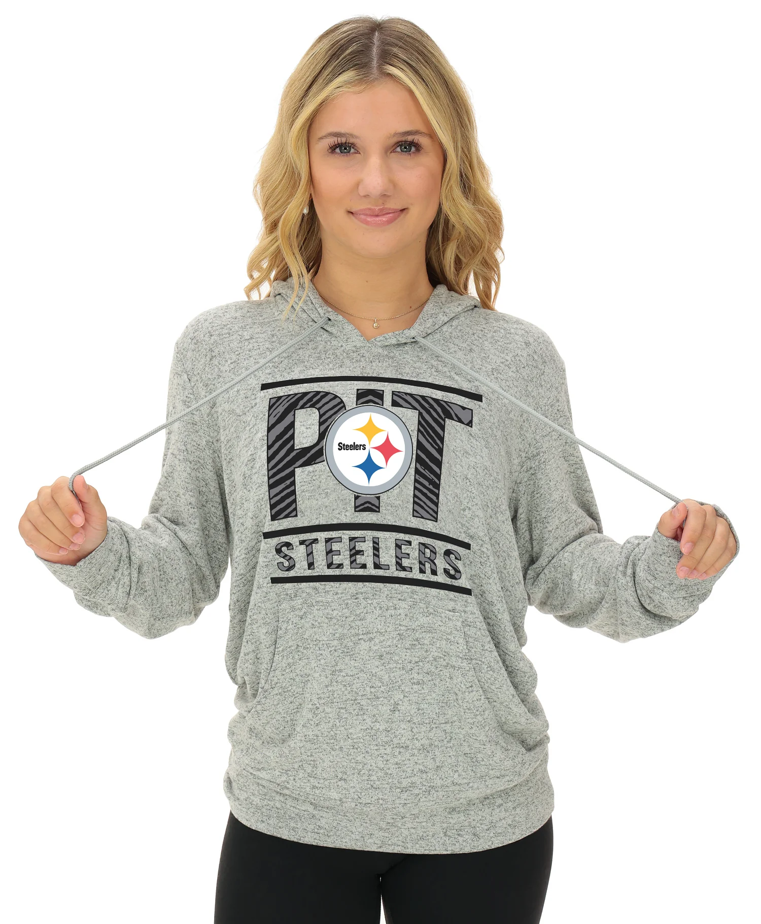 Zubaz NFL Women's Goal Line Soft Marled Gray Hoodie, Pittsburgh Steelers - Image 15
