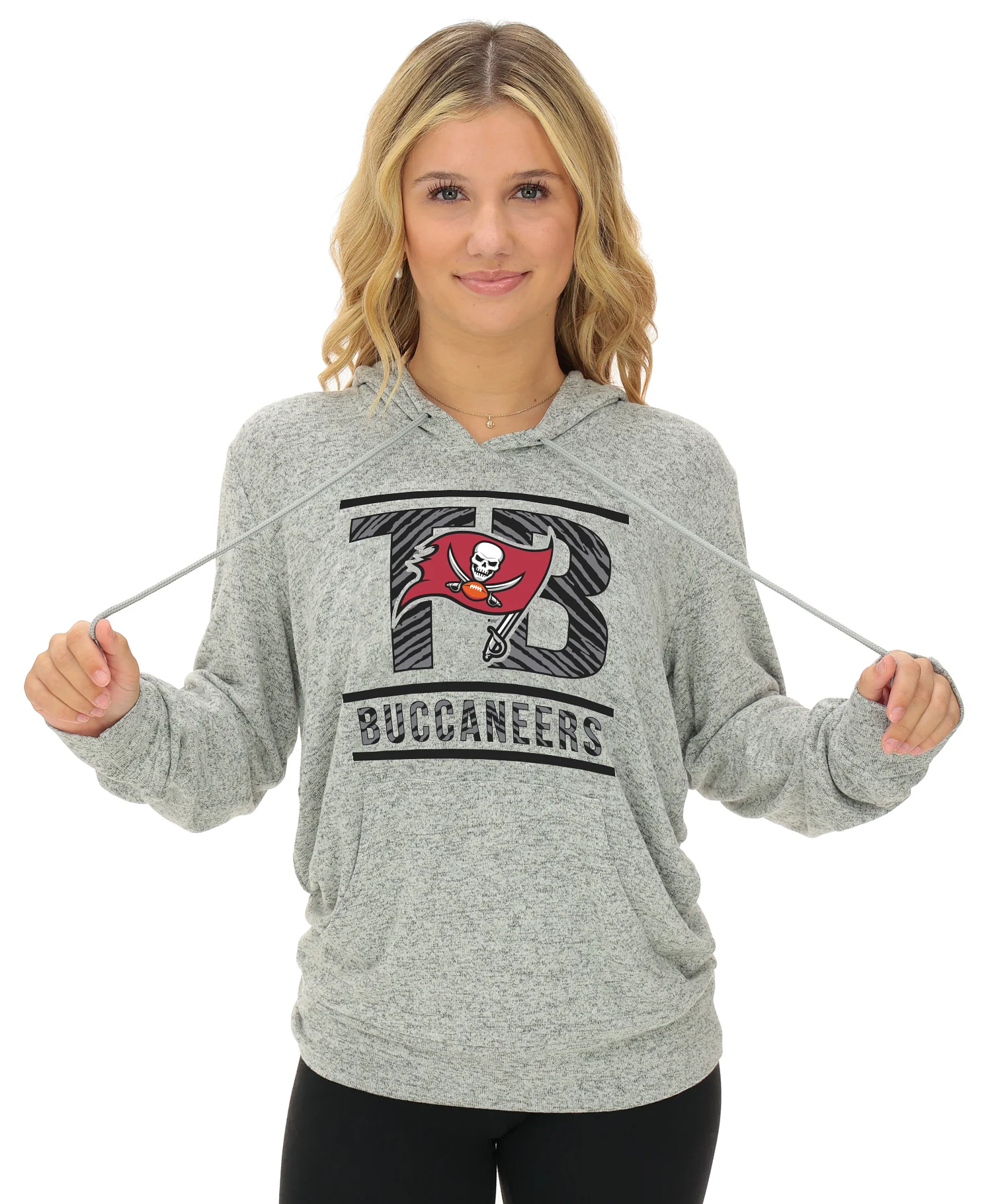 Zubaz NFL Women's Goal Line Soft Marled Gray Hoodie, Tampa Bay Buccaneers - Image 6