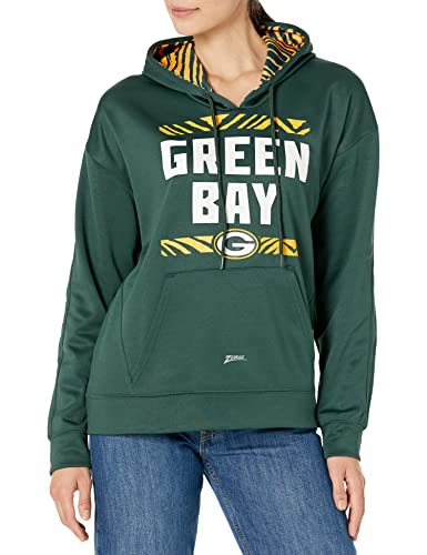 Zubaz NFL Women's Green Bay Packers Solid Team Color Hoodie with Zebra Details - Image 3