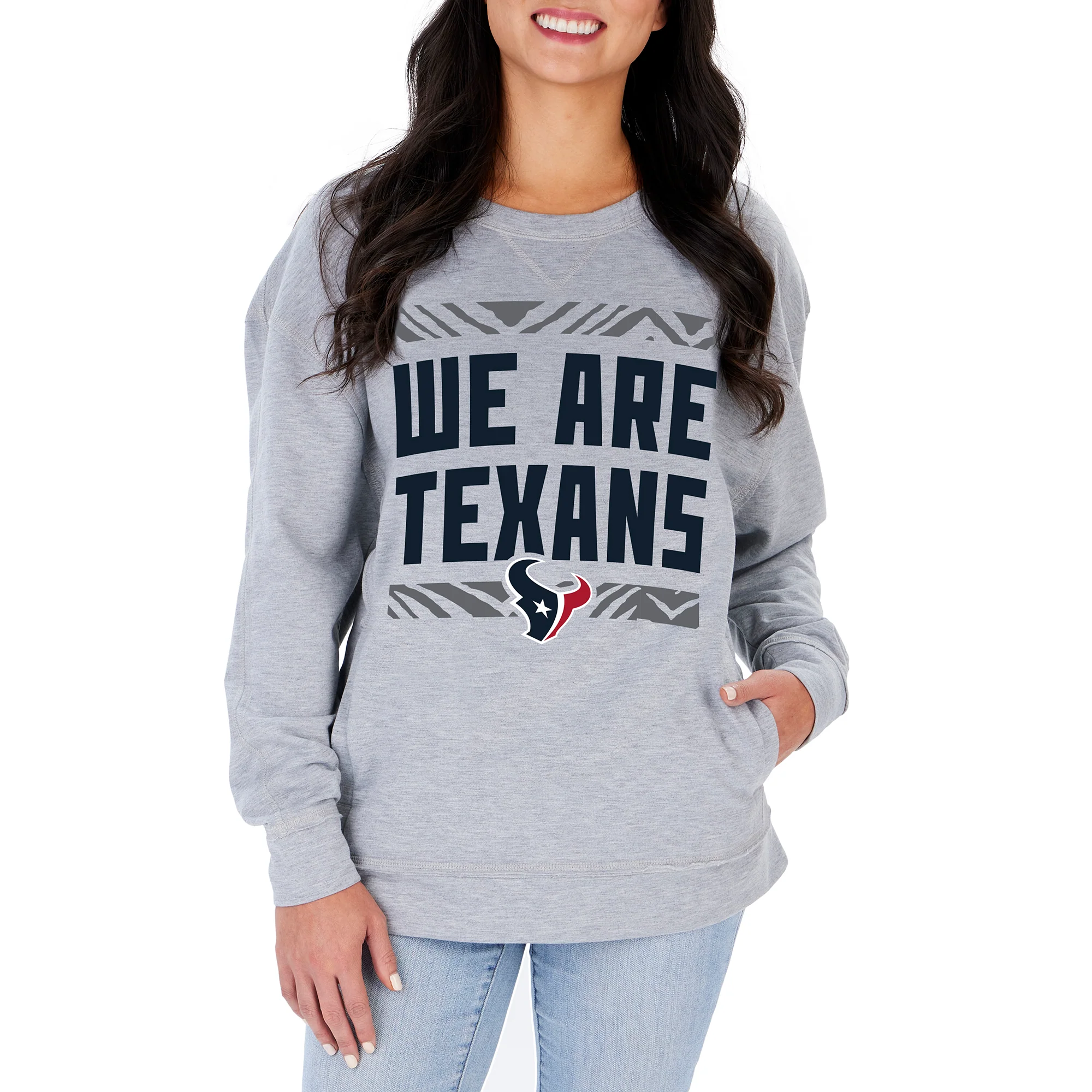 Zubaz NFL Women's Houston Texans Heather Gray Crewneck Sweatshirt - Image 3
