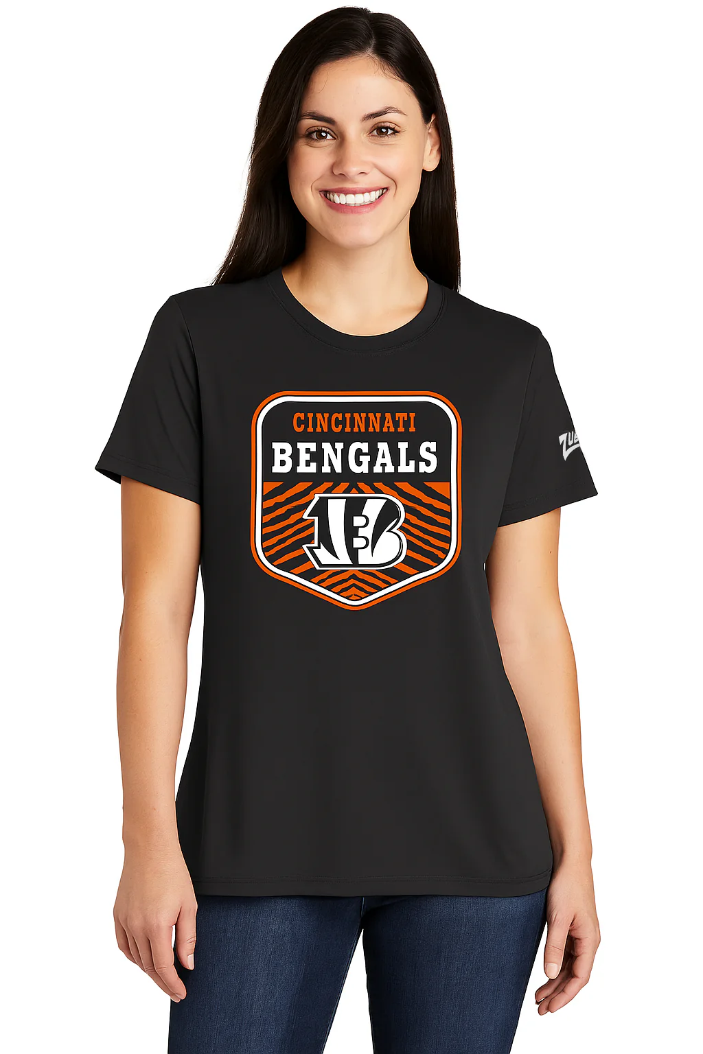 Zubaz NFL Women's Kicker Team Color Short Sleeve T-Shirt, Cincinnati Bengals - Image 30