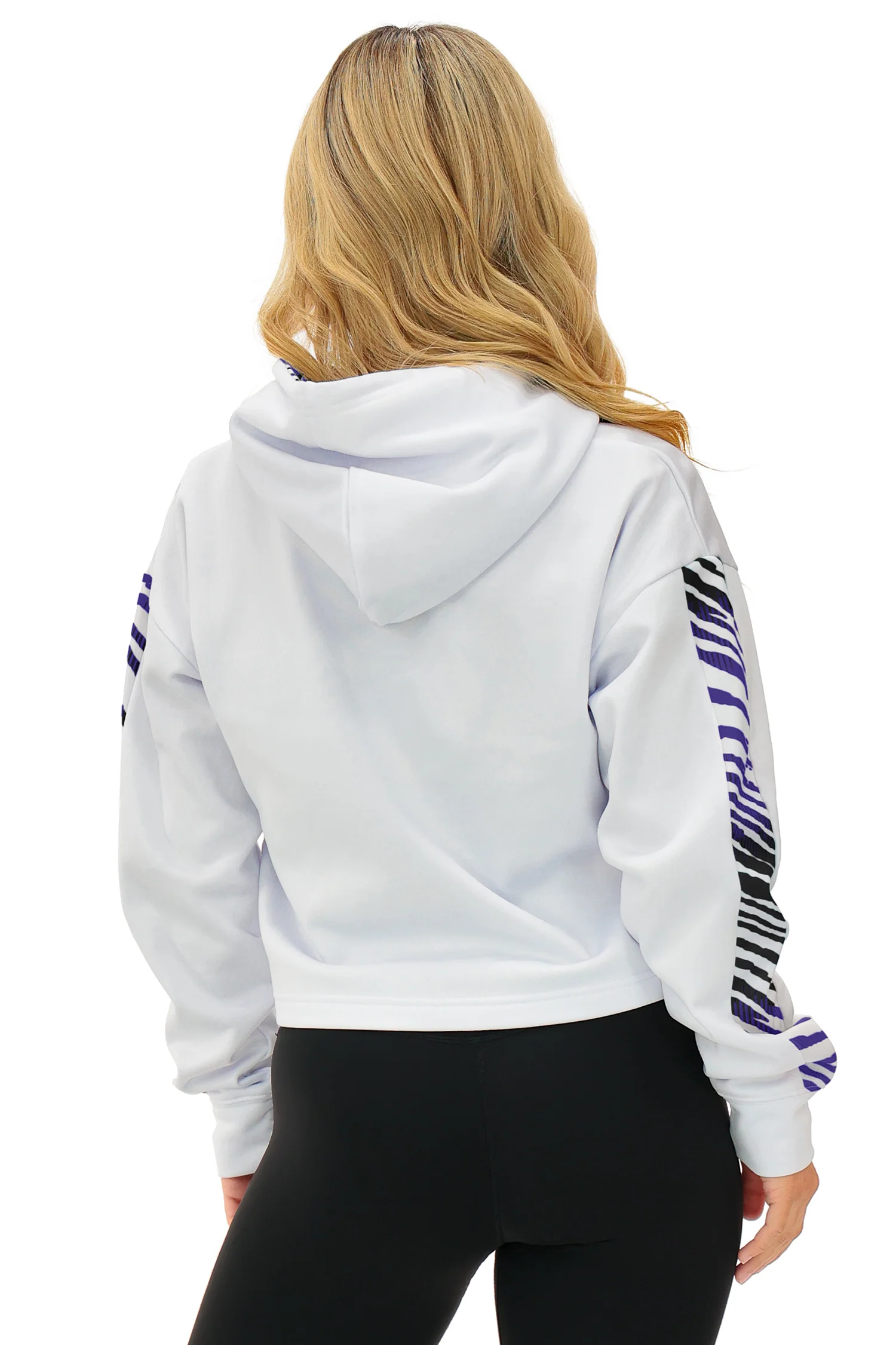 Zubaz NFL  Women's Linebacker Zebra Ombre Crop Top Hoodie, BALTIMORE RAVENS - Image 9