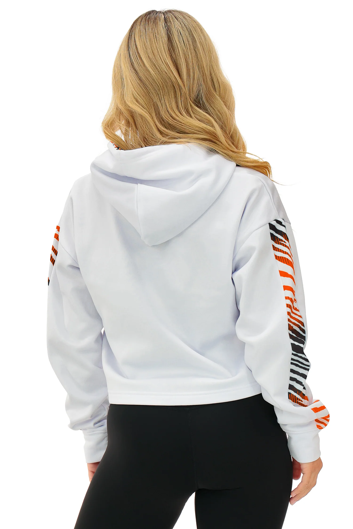 Zubaz NFL Women's Linebacker Zebra Ombre Crop Top Hoodie, CINCINNATI BENGALS - Image 4