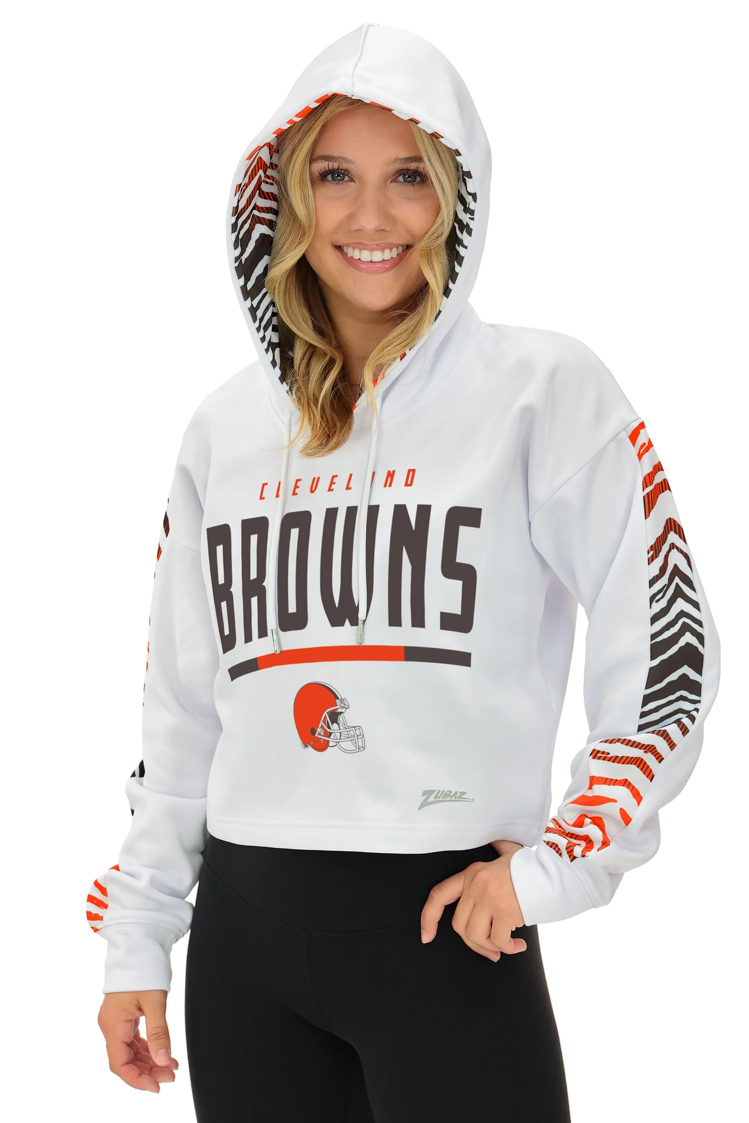 Zubaz NFL Women's Linebacker Zebra Ombre Crop Top Hoodie, CLEVELAND BROWNS - Image 17