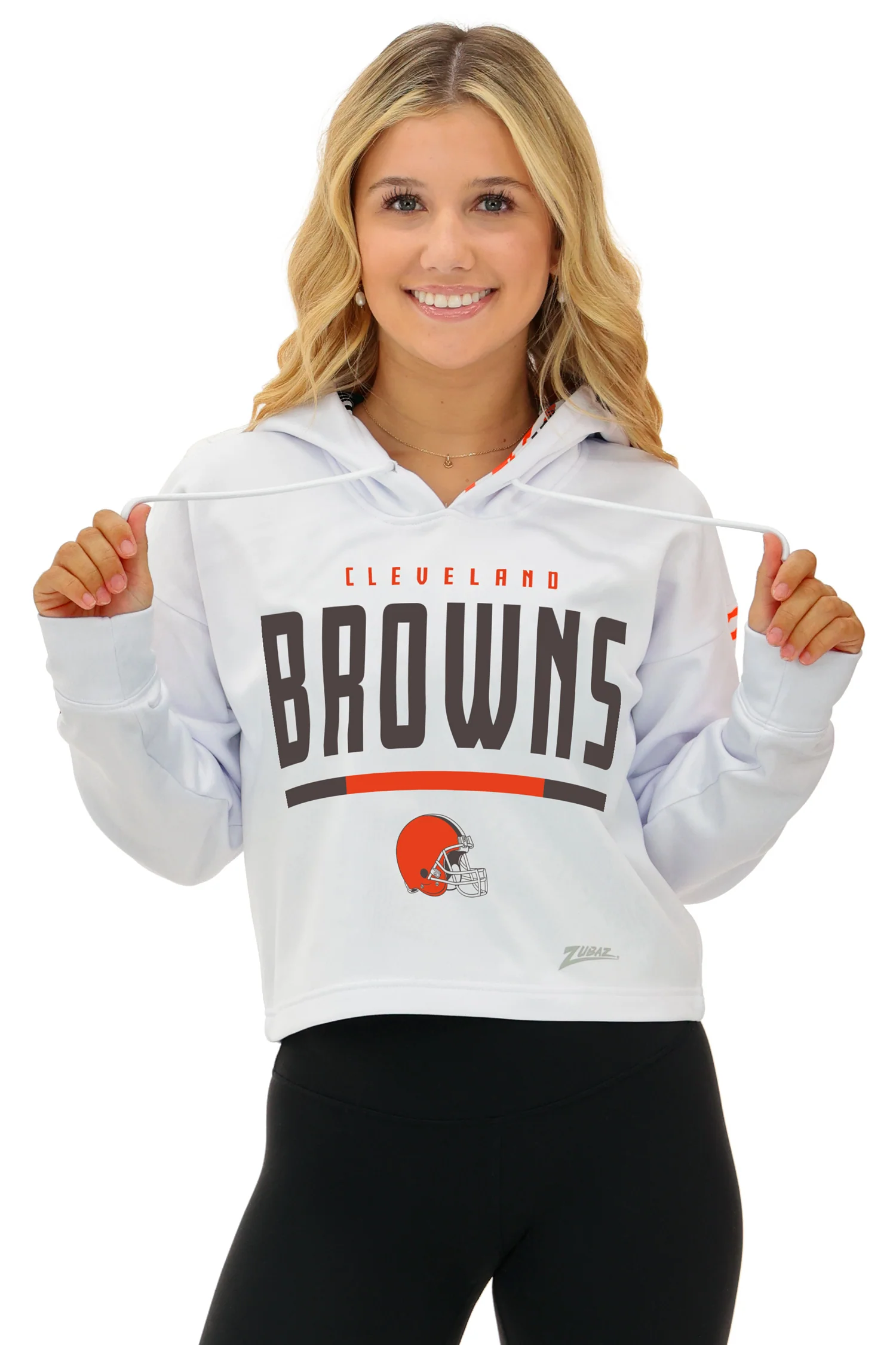 Zubaz NFL Women's Linebacker Zebra Ombre Crop Top Hoodie, CLEVELAND BROWNS - Image 18