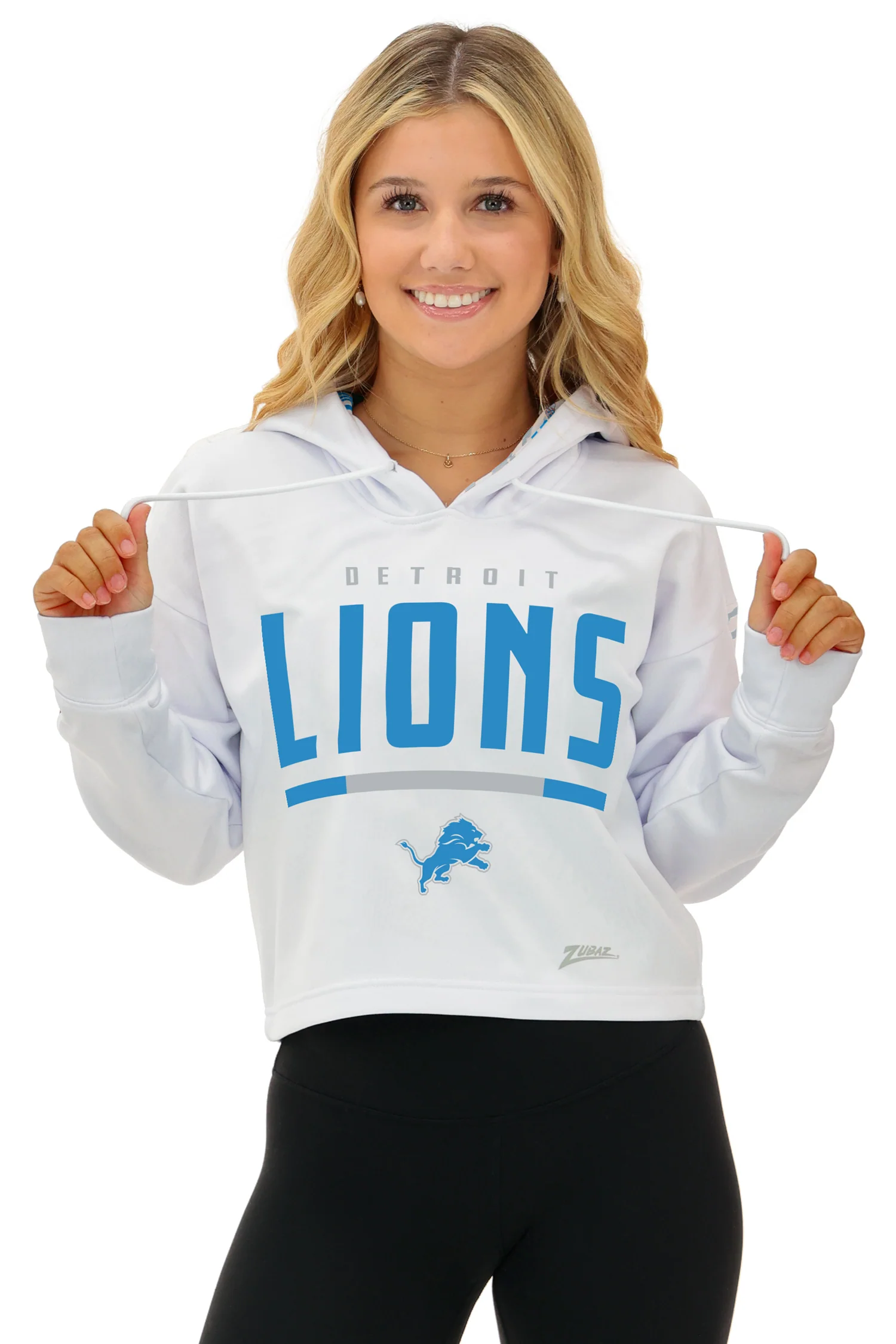 Zubaz NFL Women's Linebacker Zebra Ombre Crop Top Hoodie, DETROIT LIONS - Image 18