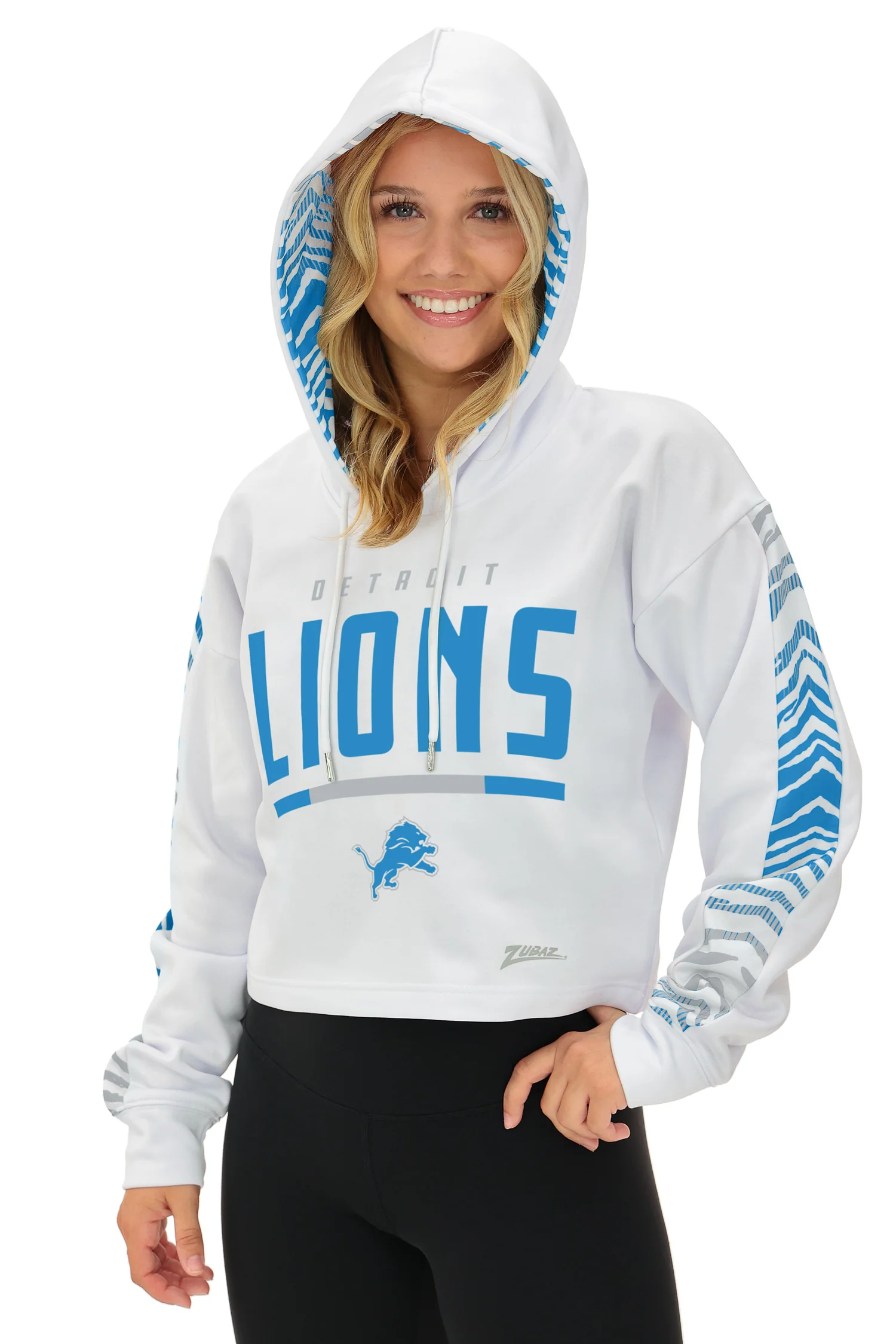 Zubaz NFL Women's Linebacker Zebra Ombre Crop Top Hoodie, DETROIT LIONS - Image 7