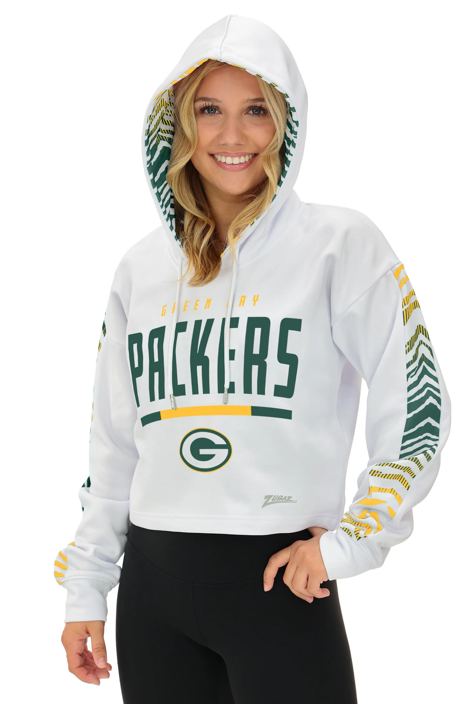 Zubaz NFL   Women's Linebacker Zebra Ombre Crop Top Hoodie, GREEN BAY PACKERS - Image 27