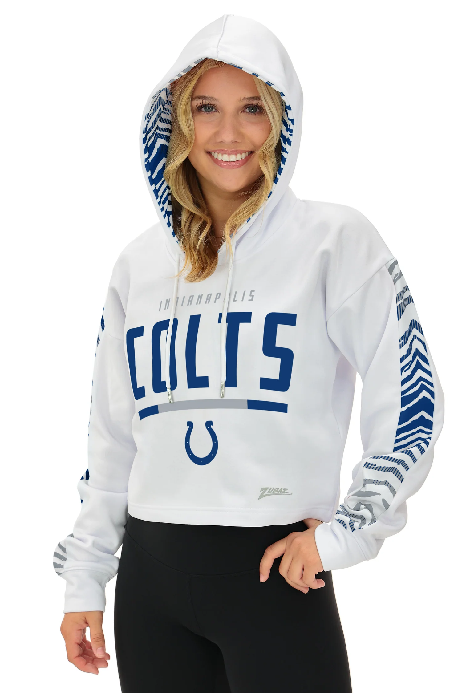 Zubaz NFL Women's Linebacker Zebra Ombre Crop Top Hoodie, INDIANAPOLIS COLTS - Image 32
