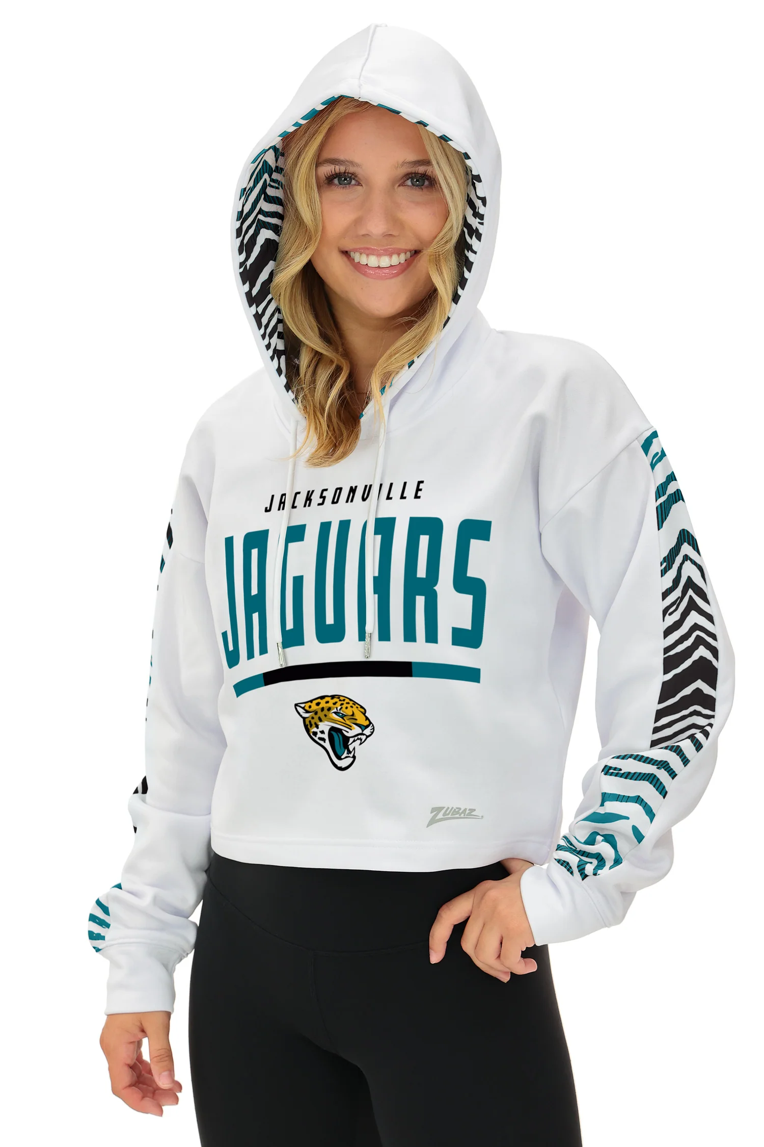 Zubaz NFL Women's Linebacker Zebra Ombre Crop Top Hoodie, JACKSONVILLE JAGUARS - Image 27