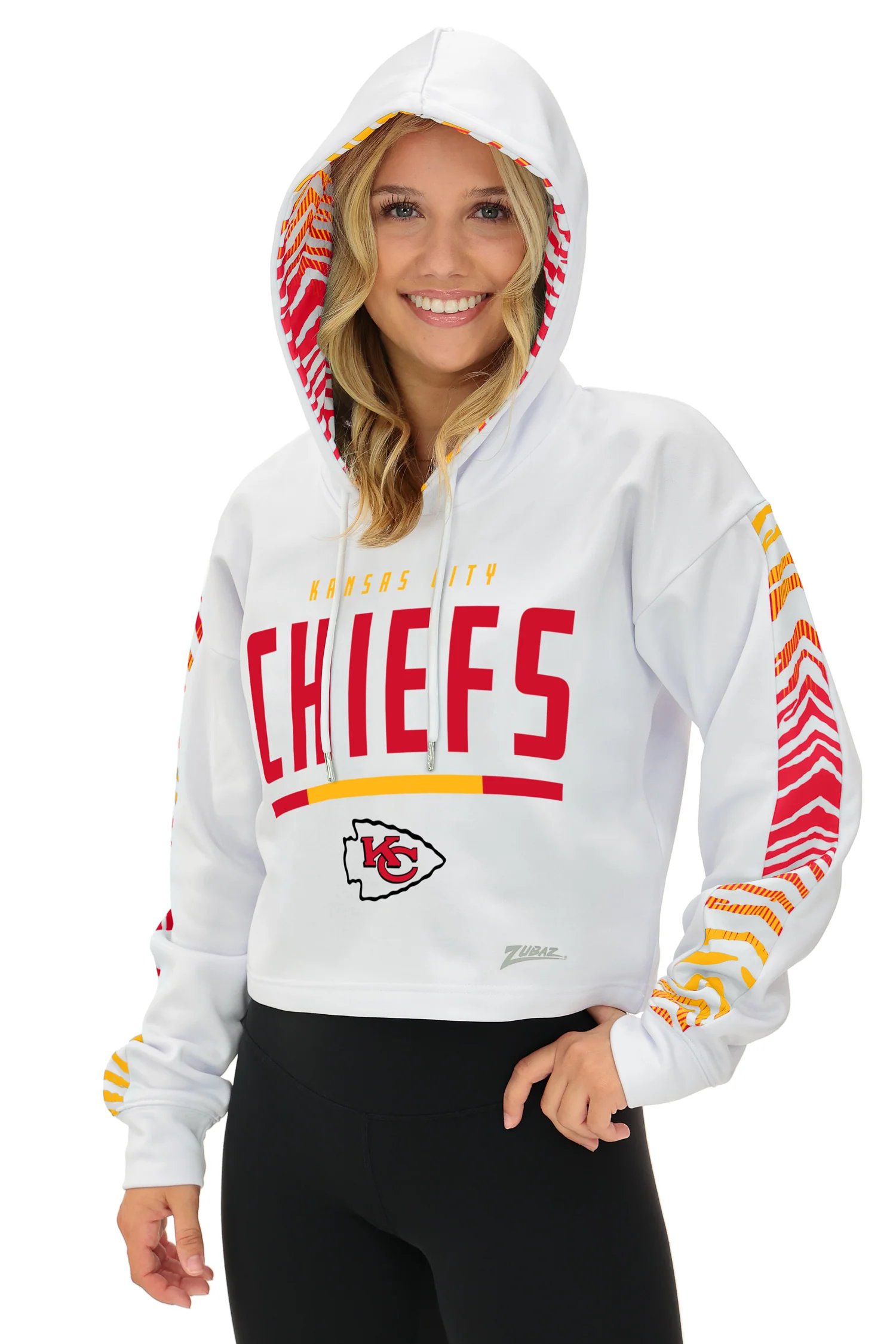 Zubaz NFL Women's Linebacker Zebra Ombre Crop Top Hoodie, KANSAS CITY CHIEFS - Image 12