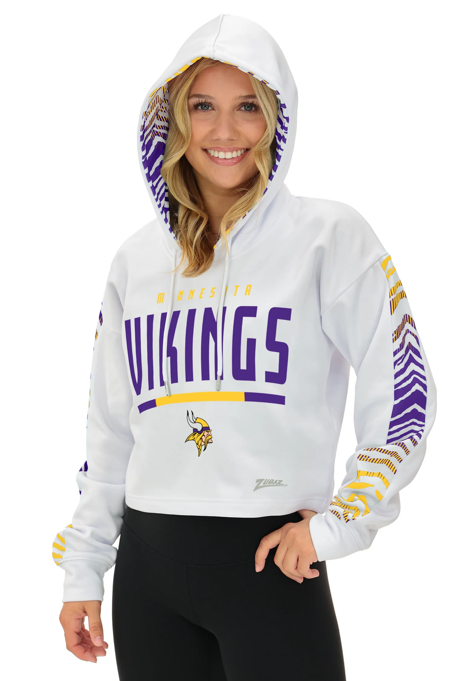 Zubaz NFL Women's Linebacker Zebra Ombre Crop Top Hoodie, MINNESOTA VIKINGS - Image 16