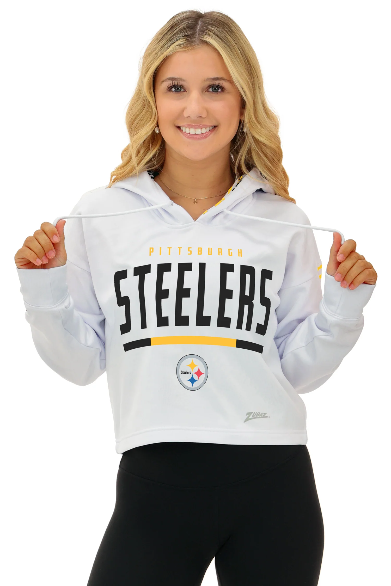 Zubaz NFL Women's Linebacker Zebra Ombre Crop Top Hoodie, PITTSBURGH STEELERS - Image 7