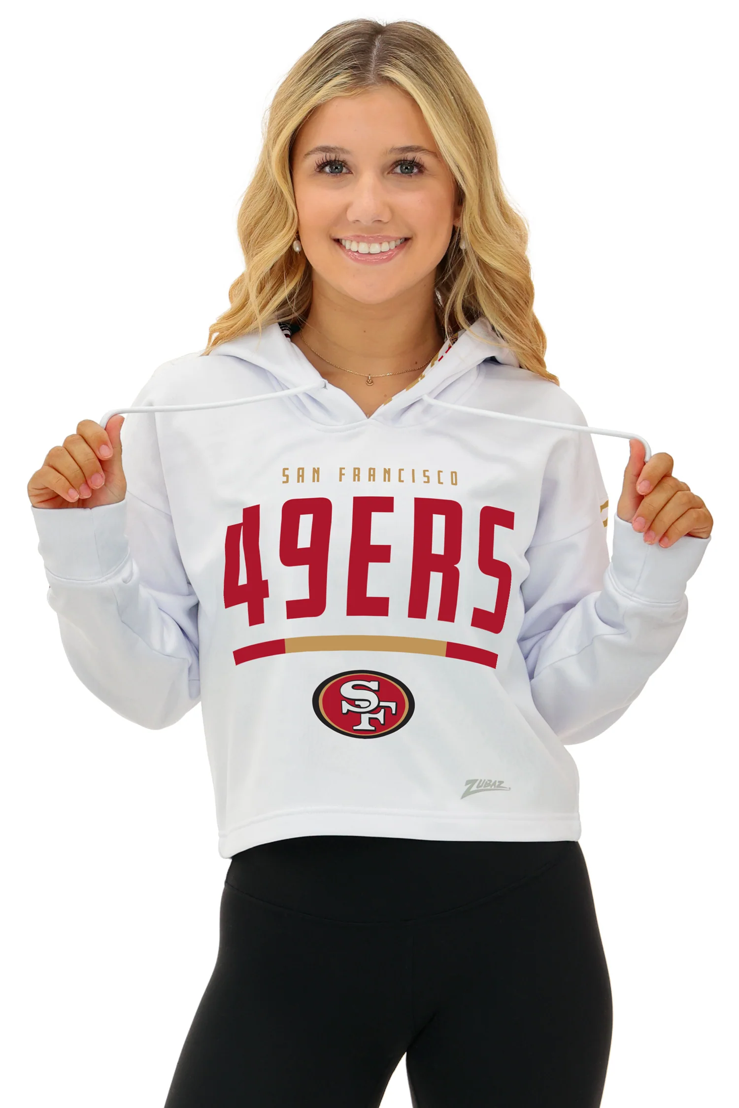 Zubaz NFL   Women's Linebacker Zebra Ombre Crop Top Hoodie, SAN FRANCISCO 49ERS - Image 12