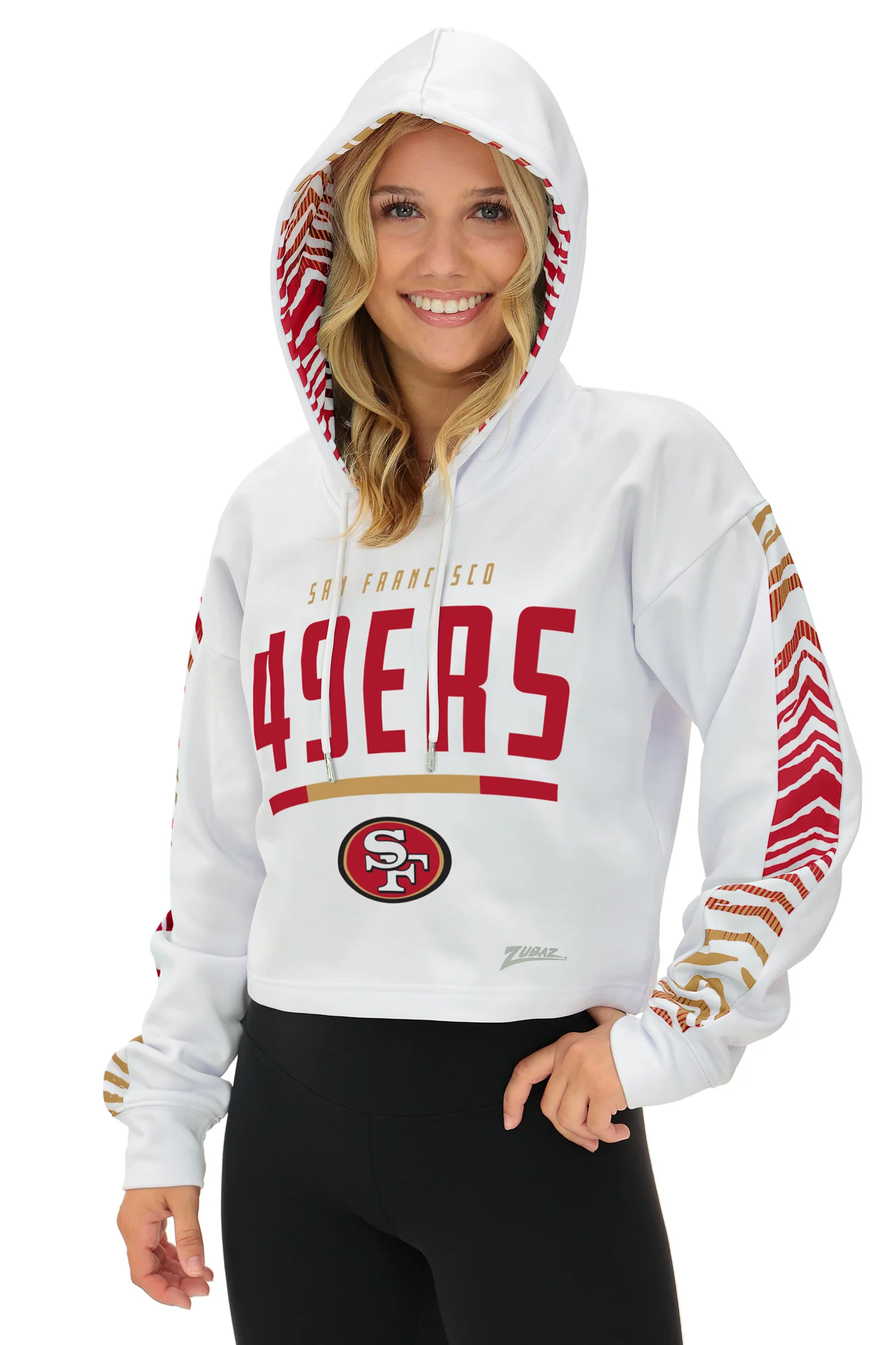 Zubaz NFL   Women's Linebacker Zebra Ombre Crop Top Hoodie, SAN FRANCISCO 49ERS - Image 31