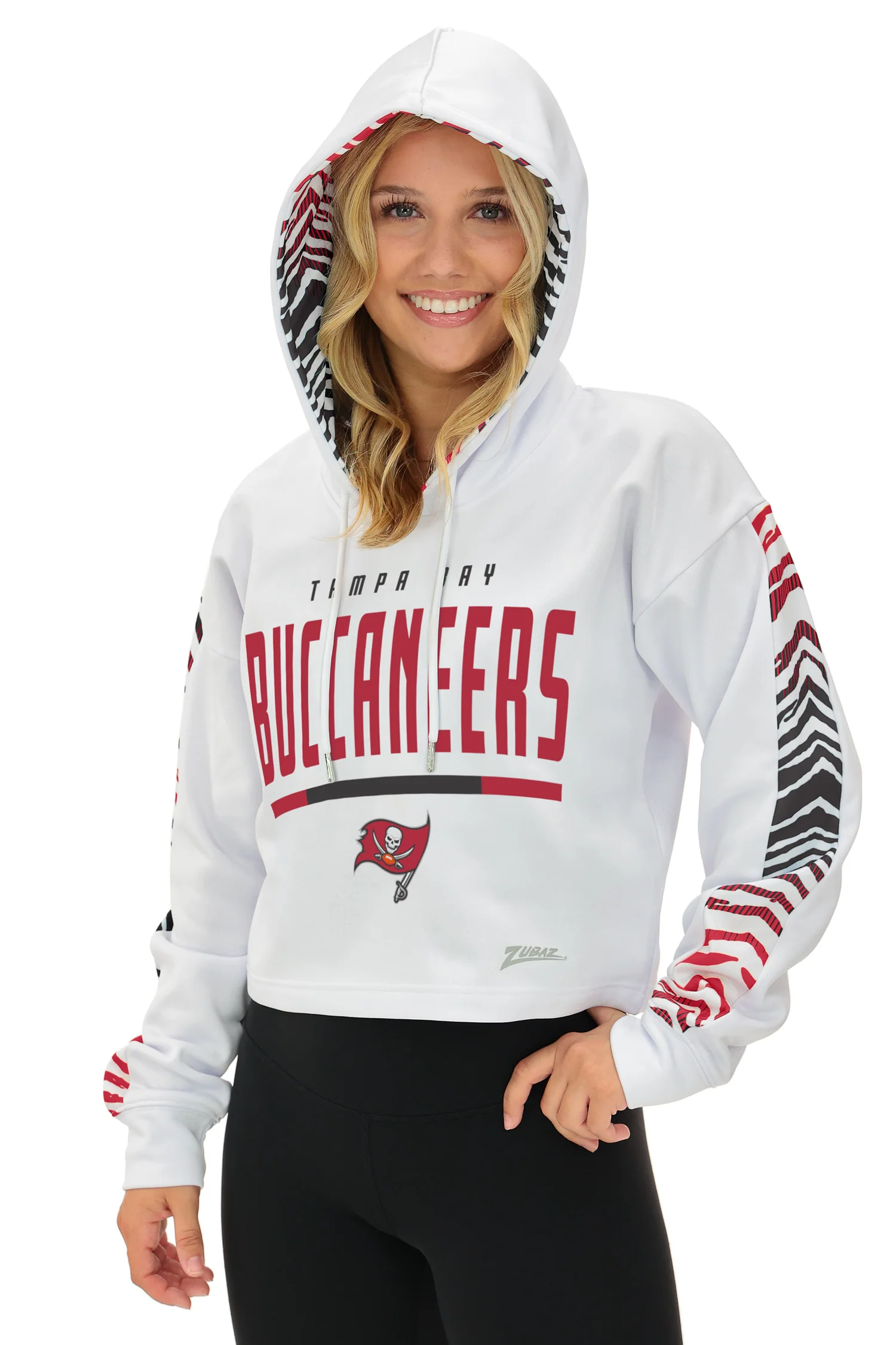 Zubaz NFL Women's Linebacker Zebra Ombre Crop Top Hoodie, TAMPA BAY BUCCANEERS - Image 11