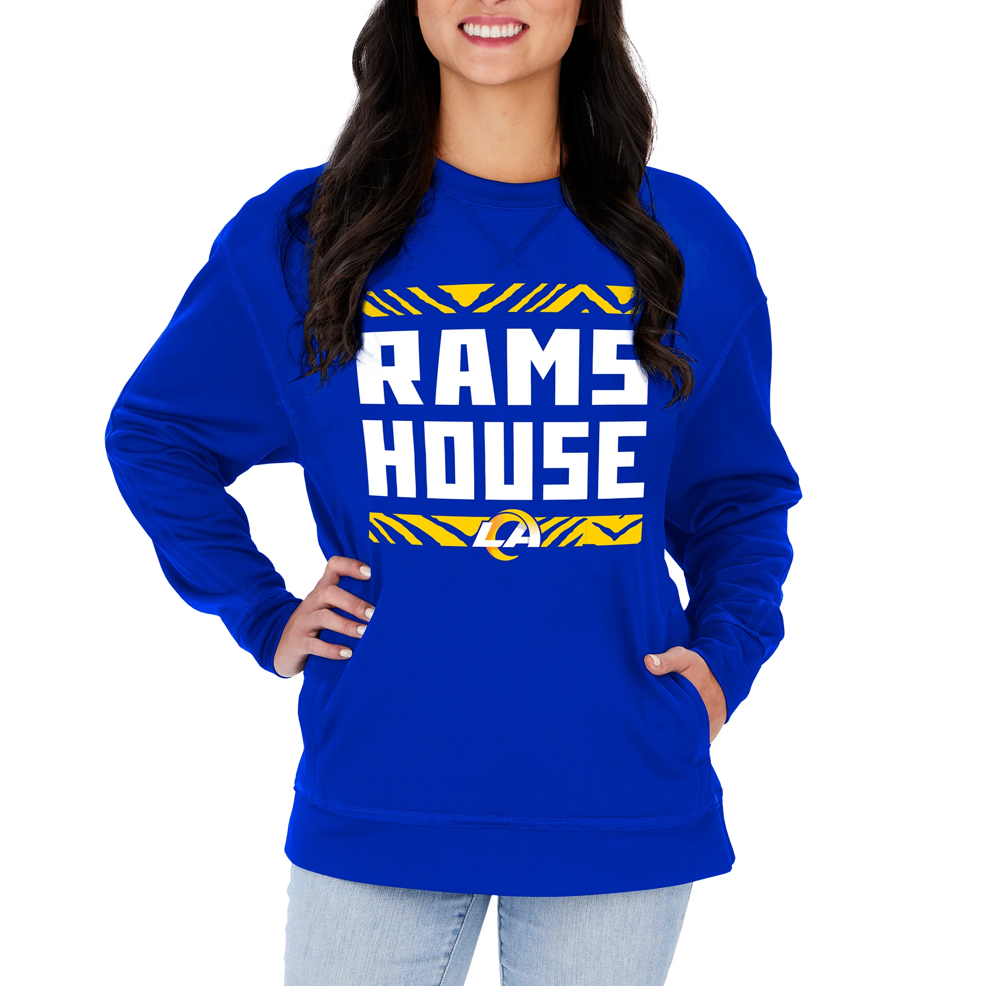 Zubaz NFL Women's Los Angeles Rams Team Color & Slogan Crewneck Sweatshirt - Image 3