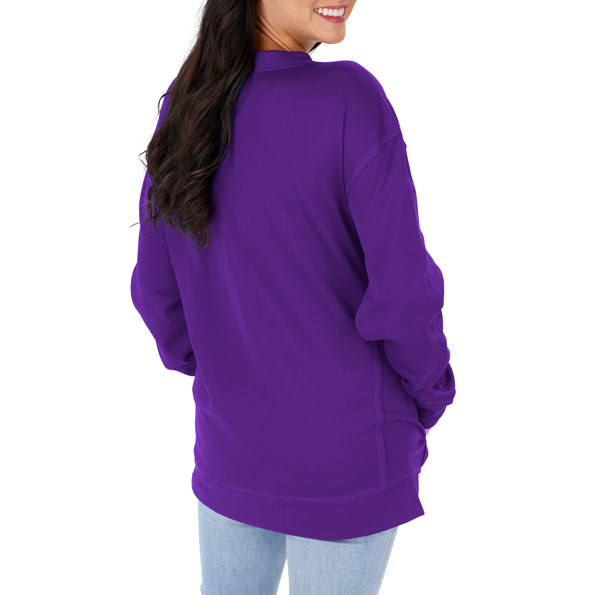 Zubaz NFL Women's Minnesota Vikings Team Color & Slogan Crewneck Sweatshirt - Image 2