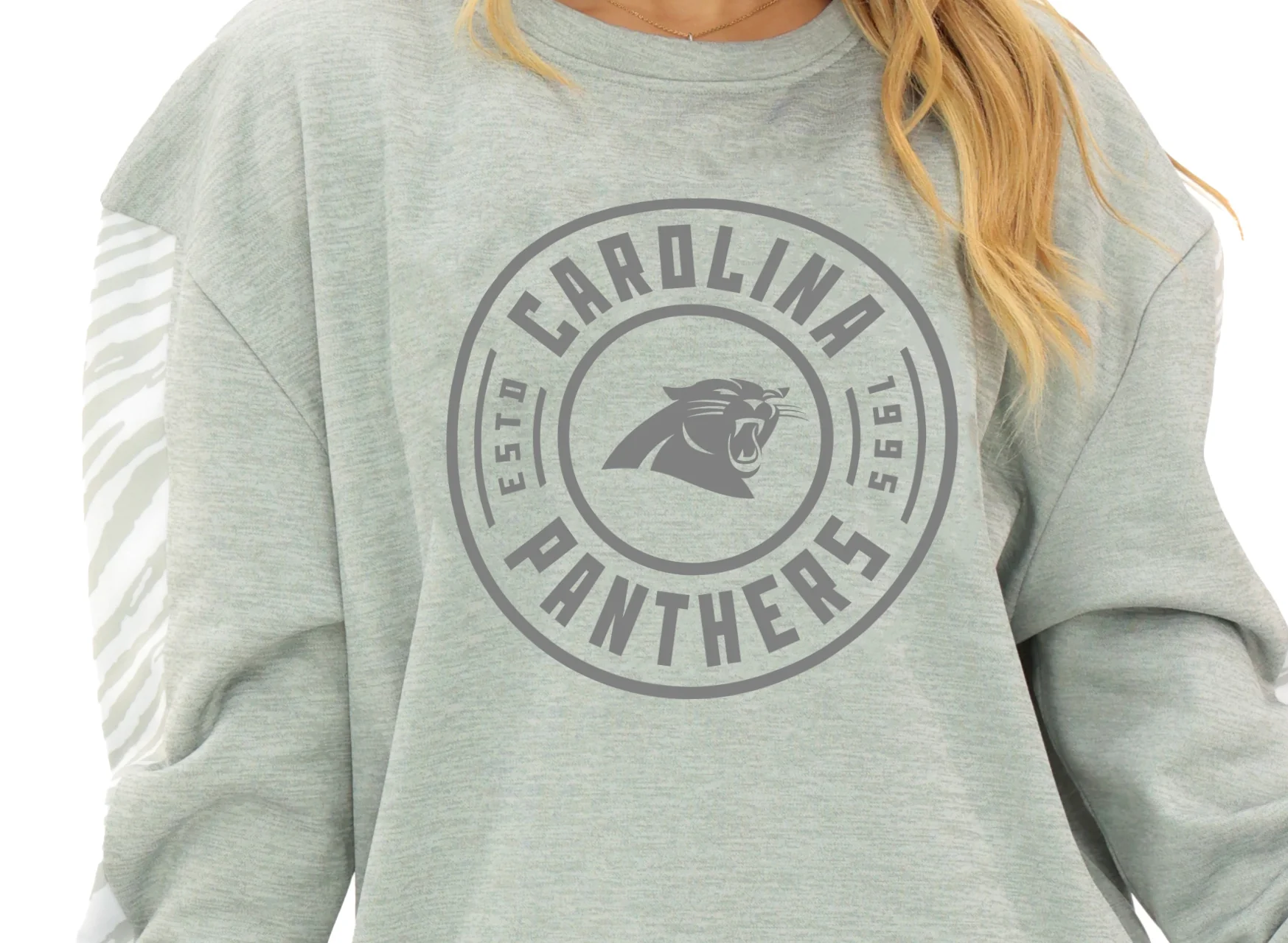 Zubaz NFL Women's Offense 2 Color Tonal Zebra Arm Panels Crewneck with Pockets, CAROLINA PANTHERS - Image 31