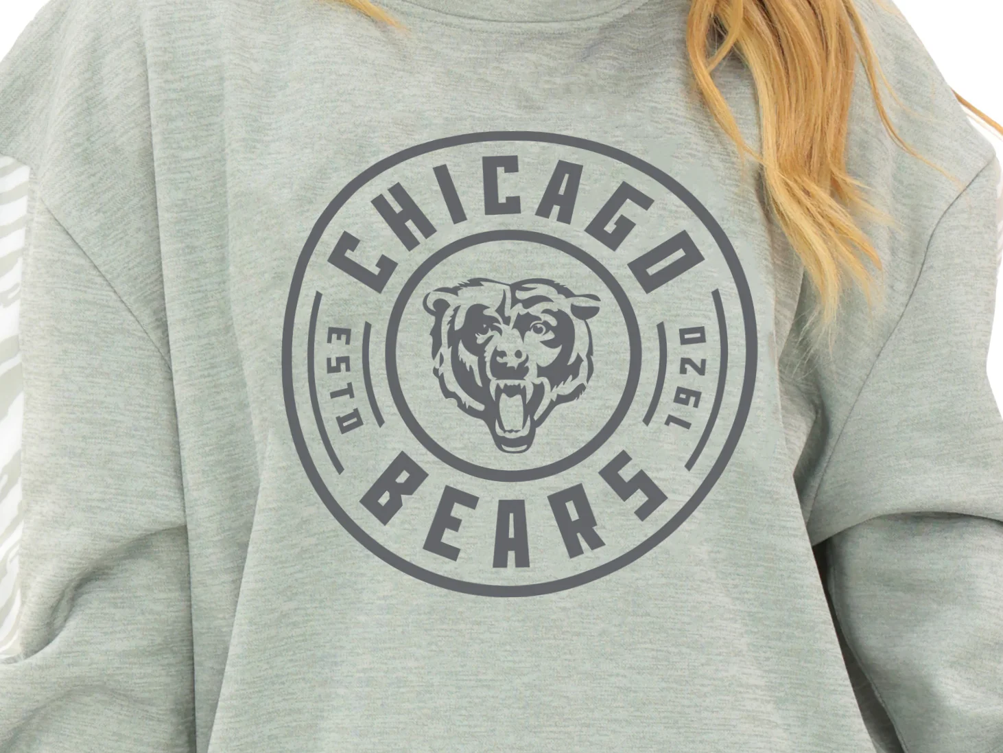 Zubaz NFL Women's Offense 2 Color Tonal Zebra Arm Panels Crewneck with Pockets, CHICAGO BEARS - Image 38