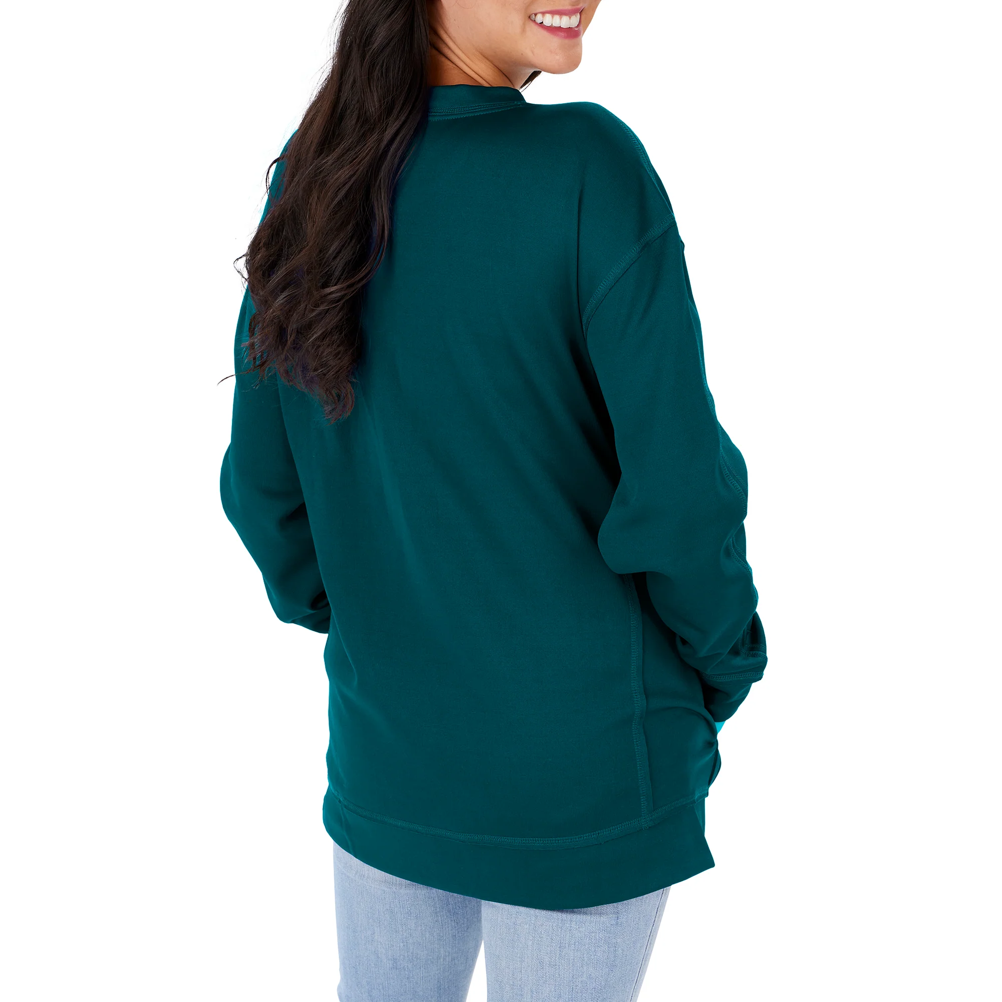 Zubaz NFL Women's Philadelphia Eagles Team Color & Slogan Crewneck Sweatshirt - Image 2