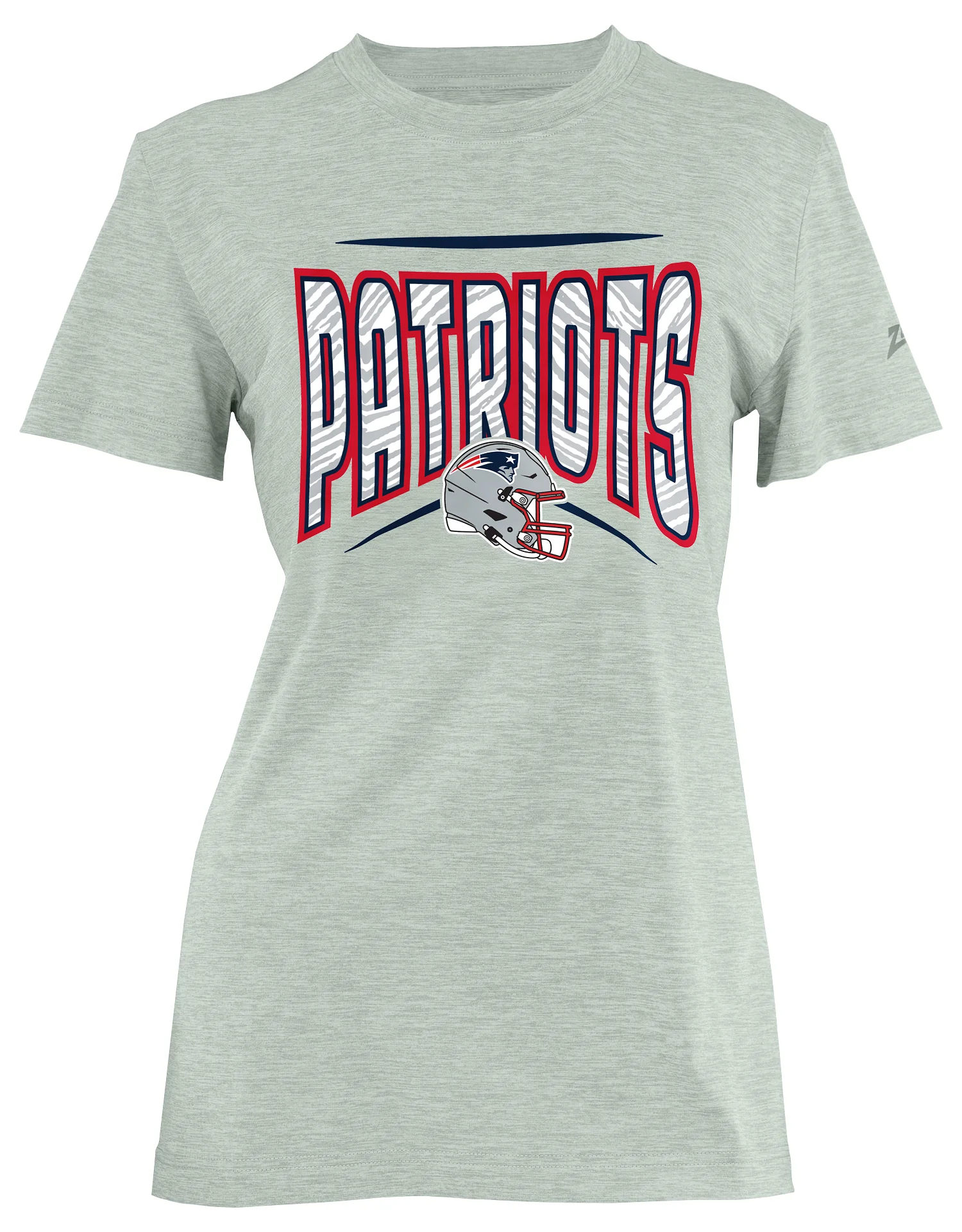 Zubaz NFL Women's Quarterback Heather Gray Color Short Sleeve T-Shirt, New England Patriots - Image 2