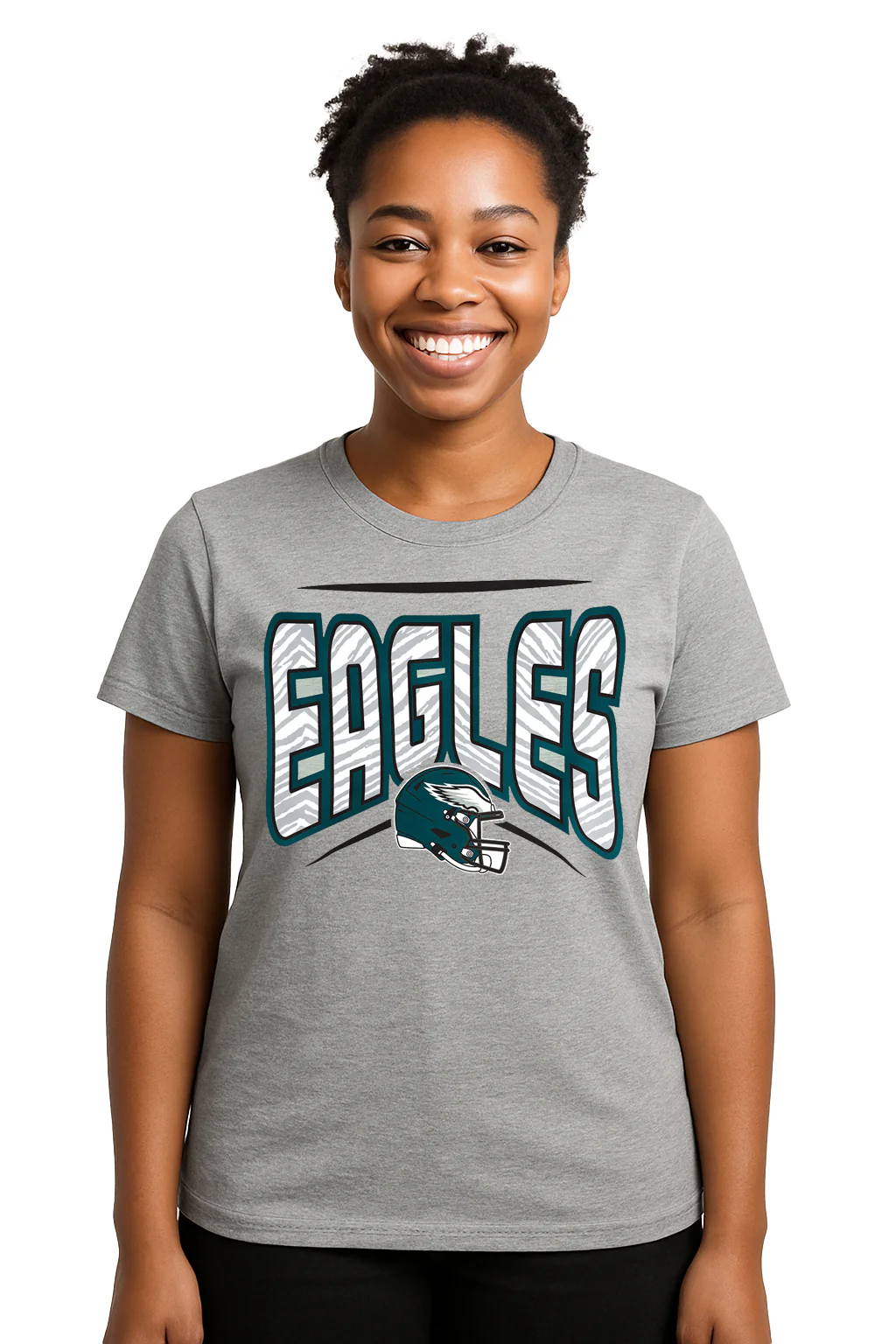 Zubaz NFL Women's Quarterback Heather Gray Color Short Sleeve T-Shirt, Philadelphia Eagles - Image 48