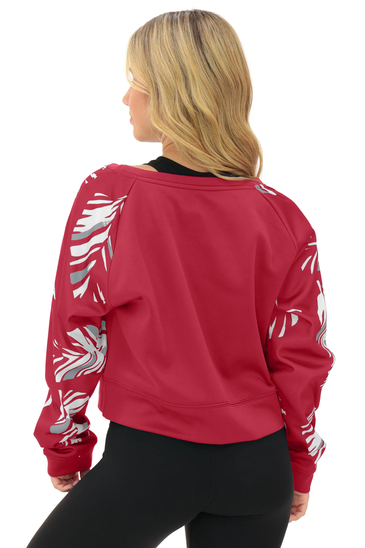 Zubaz NFL Women's Script 3 Color Leaf Boatneck Raglan Crew, ARIZONA CARDINALS - Image 3