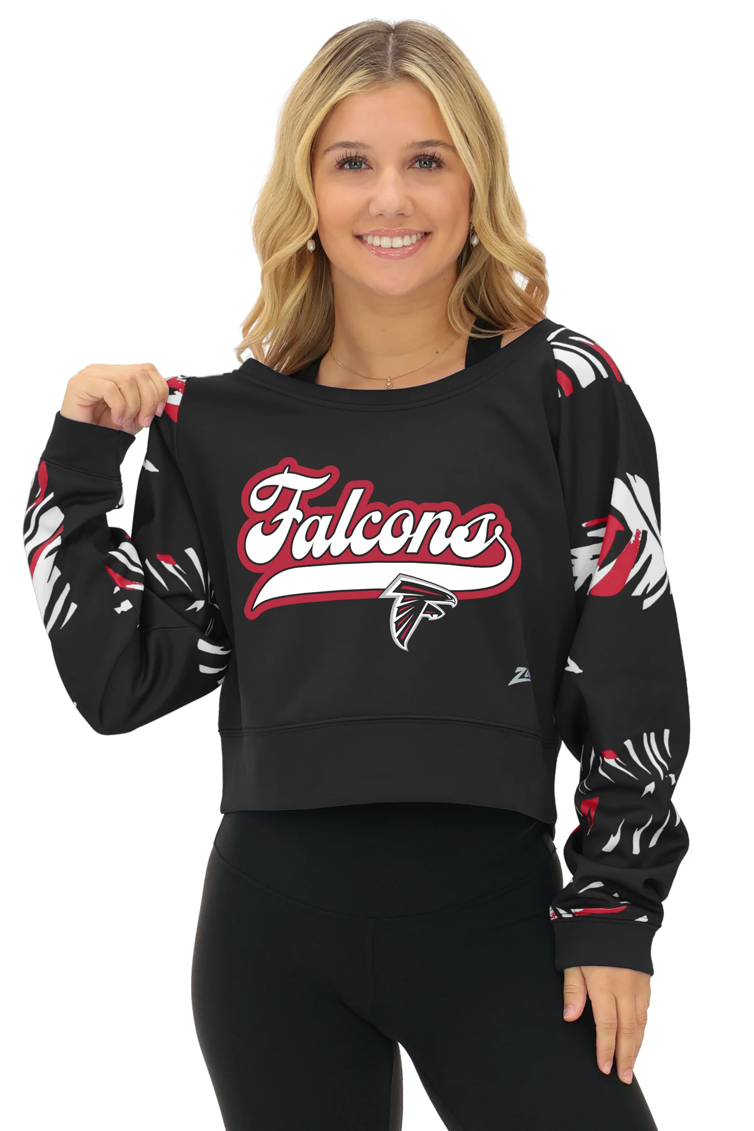 Zubaz NFL  Women's Script 3 Color Leaf Boatneck Raglan Crew, ATLANTA FALCONS - Image 11
