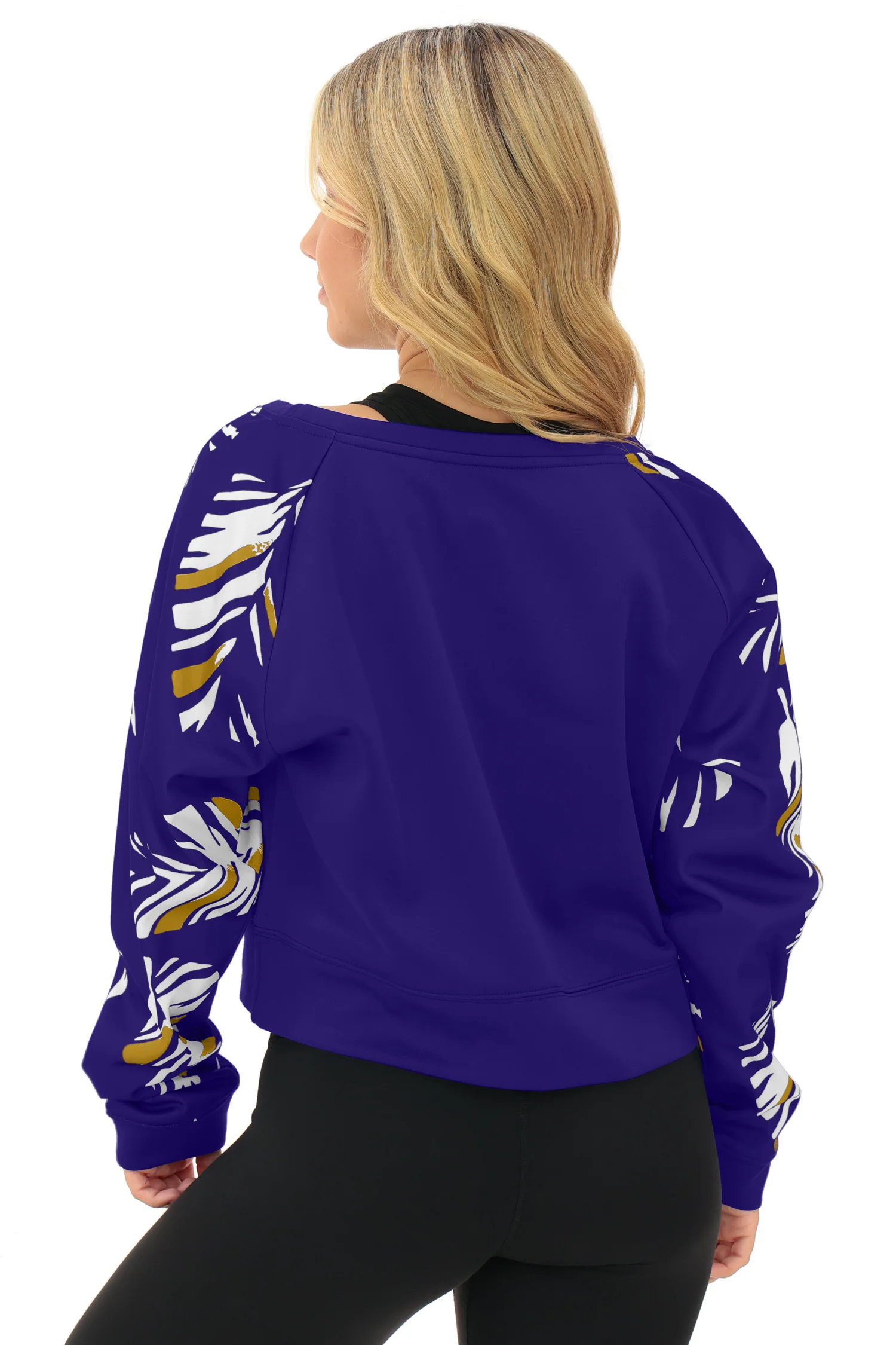 Zubaz NFL Women's Script 3 Color Leaf Boatneck Raglan Crew, BALTIMORE RAVENS - Image 3
