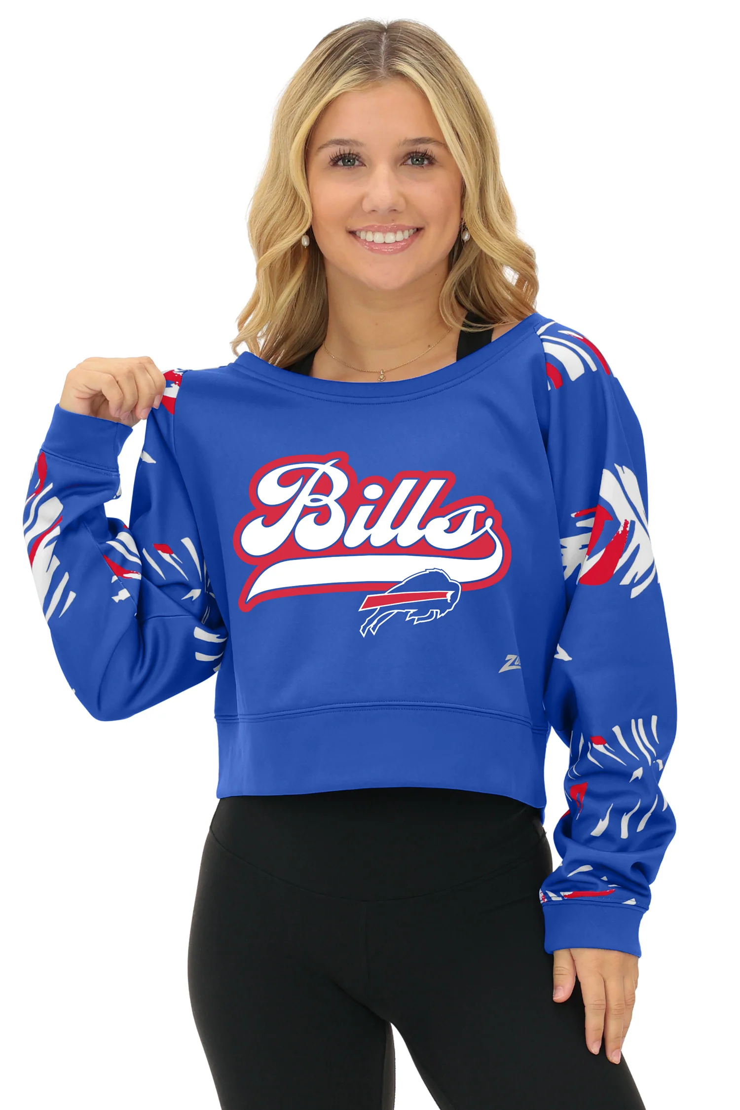 Zubaz NFL Women's Script 3 Color Leaf Boatneck Raglan Crew, BUFFALO BILLS - Image 11
