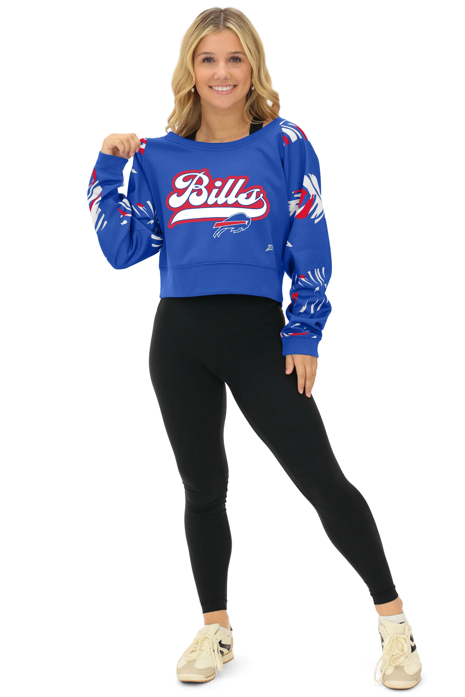 Zubaz NFL Women's Script 3 Color Leaf Boatneck Raglan Crew, BUFFALO BILLS - Image 13