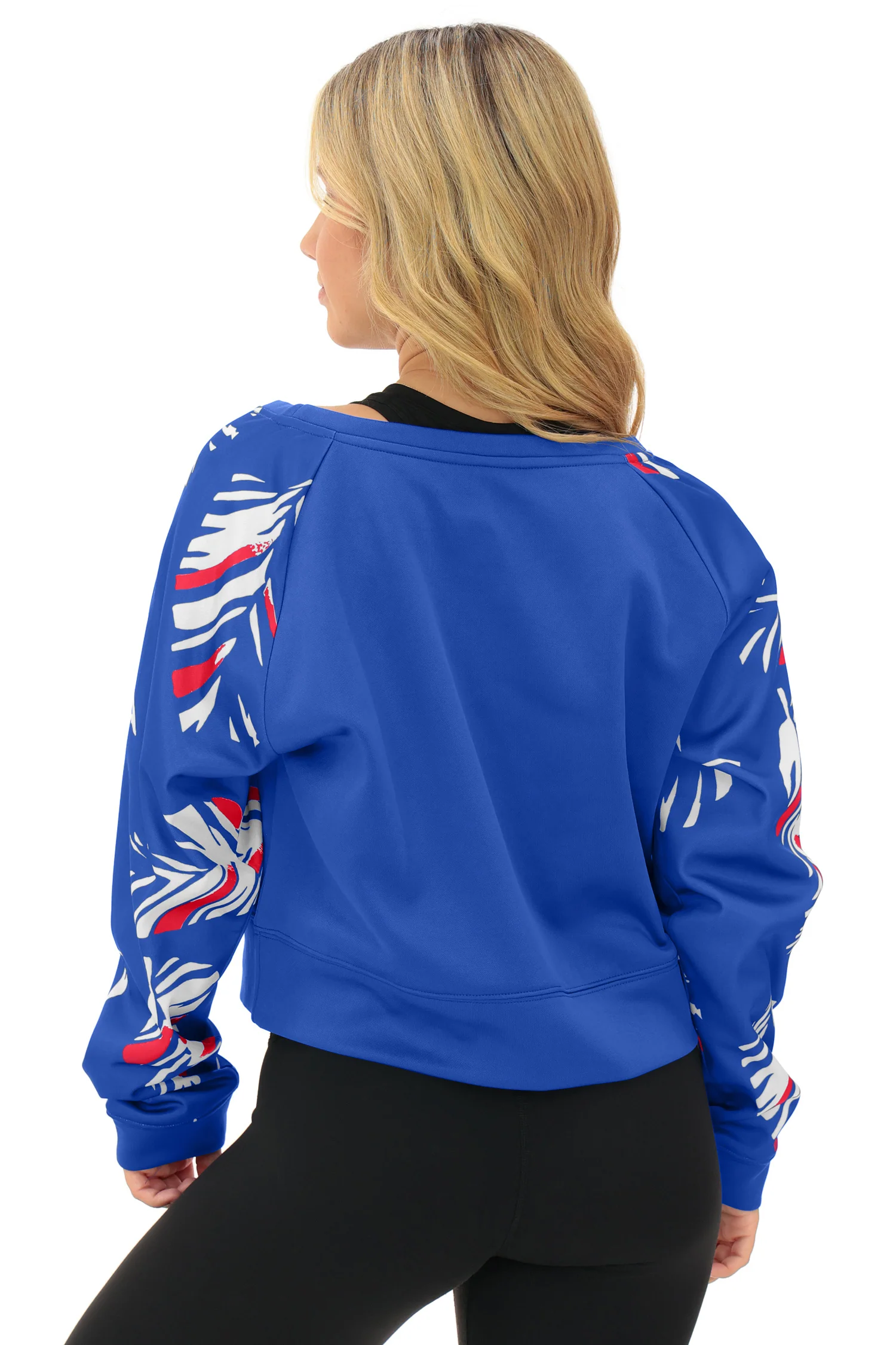 Zubaz NFL Women's Script 3 Color Leaf Boatneck Raglan Crew, BUFFALO BILLS - Image 3
