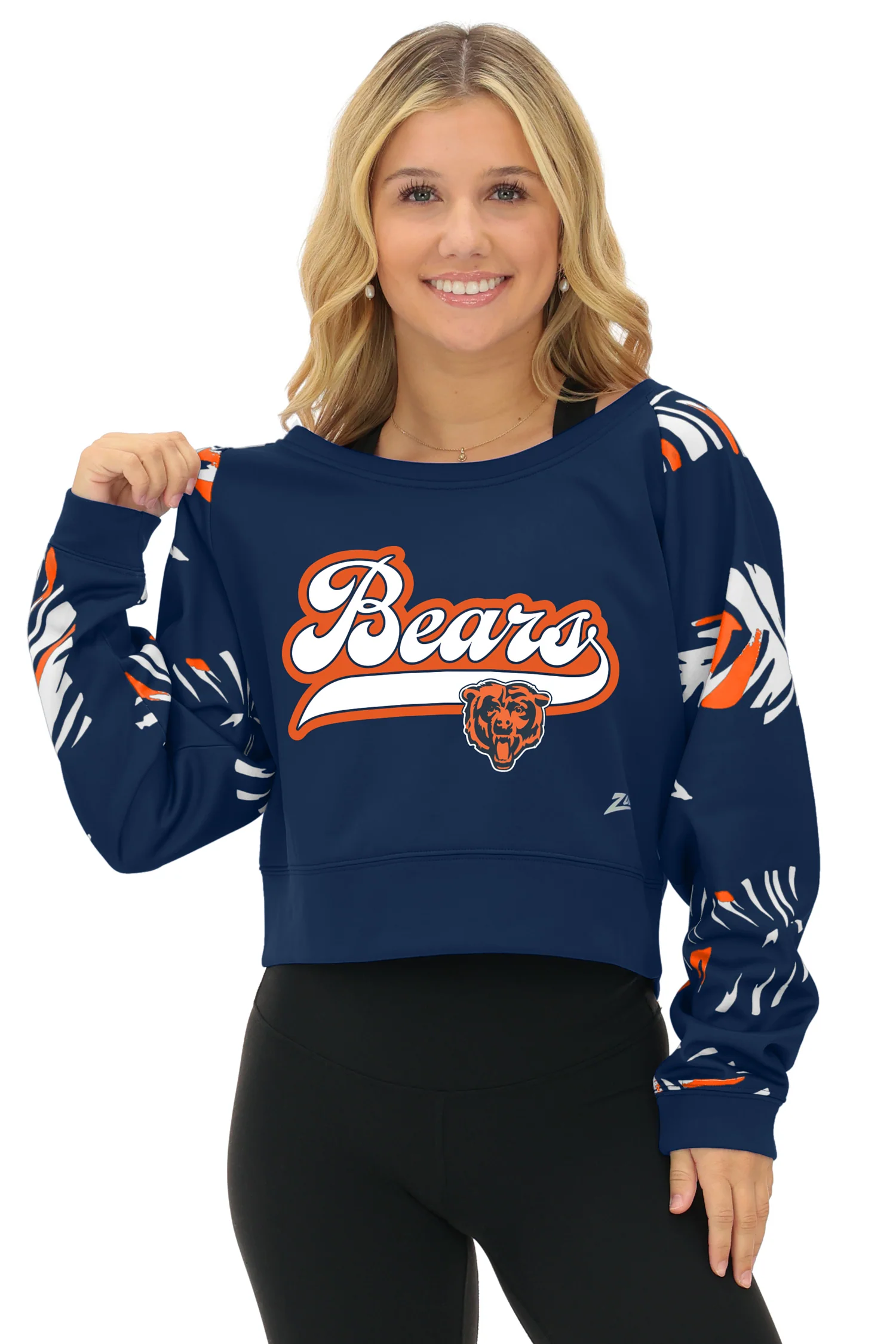Zubaz NFL Women's Script 3 Color Leaf Boatneck Raglan Crew, CHICAGO BEARS - Image 16