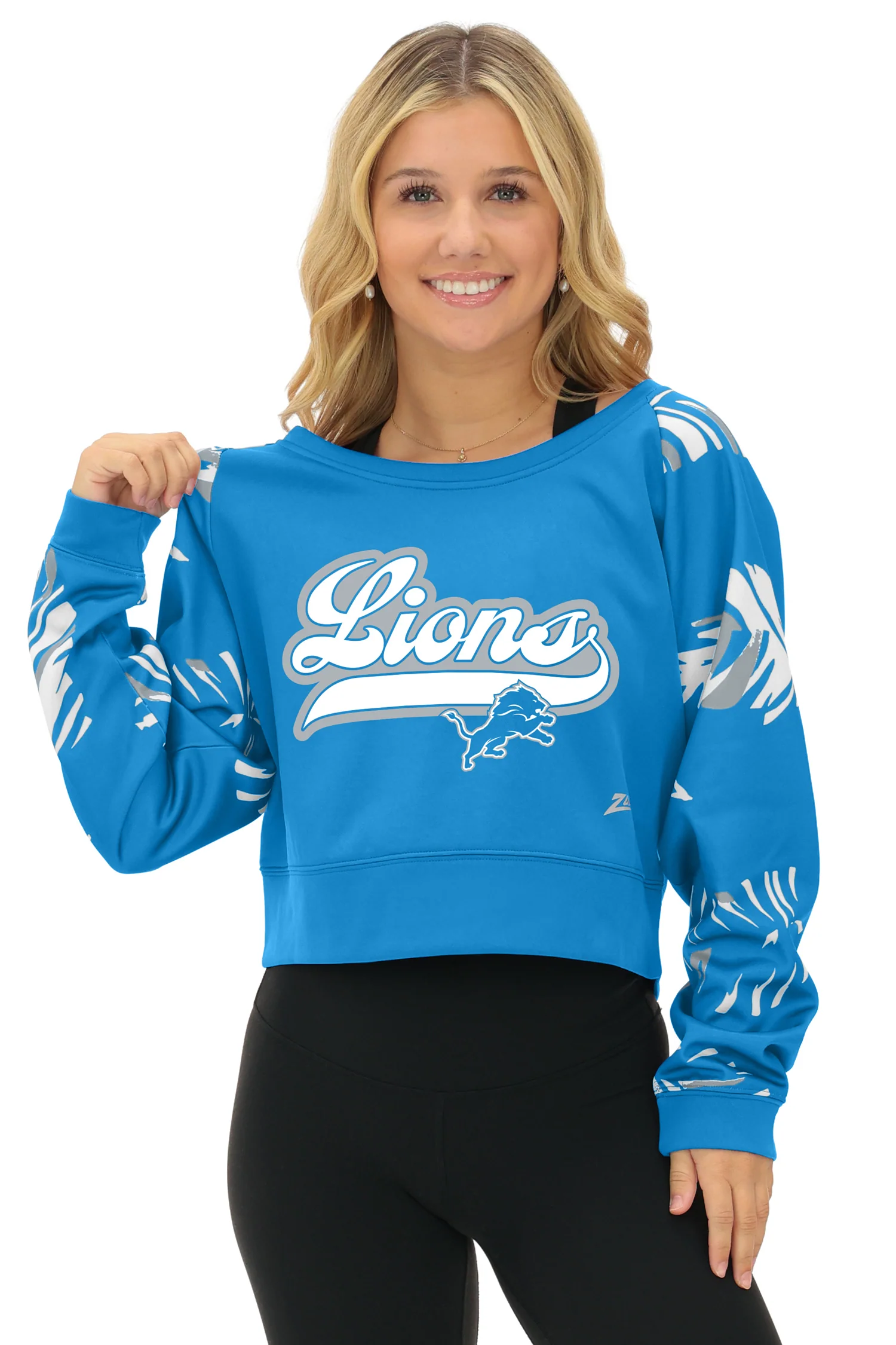 Zubaz NFL   Women's Script 3 Color Leaf Boatneck Raglan Crew, DENVER BRONCOS - Image 2