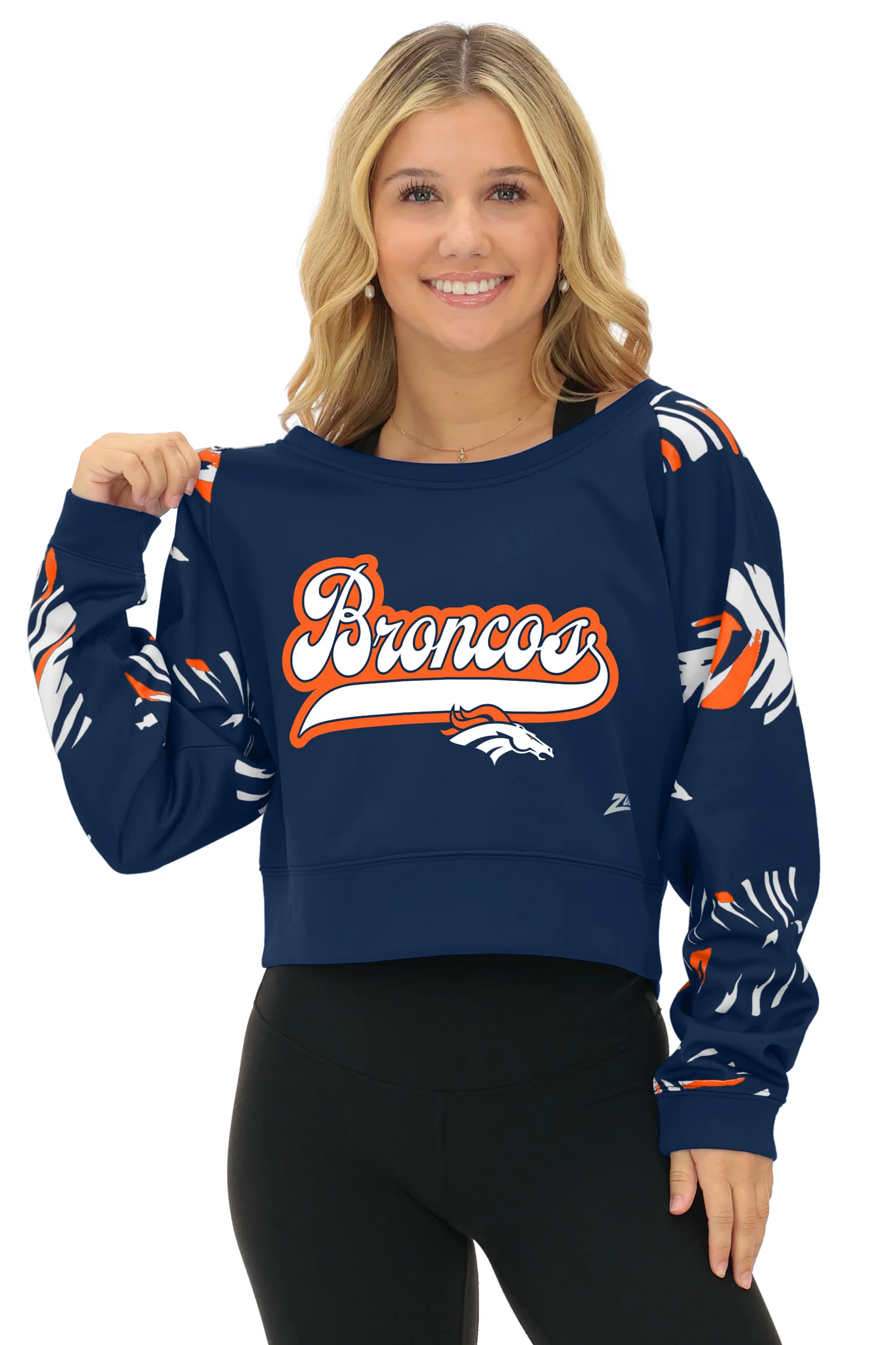 Zubaz NFL   Women's Script 3 Color Leaf Boatneck Raglan Crew, DENVER BRONCOS - Image 21
